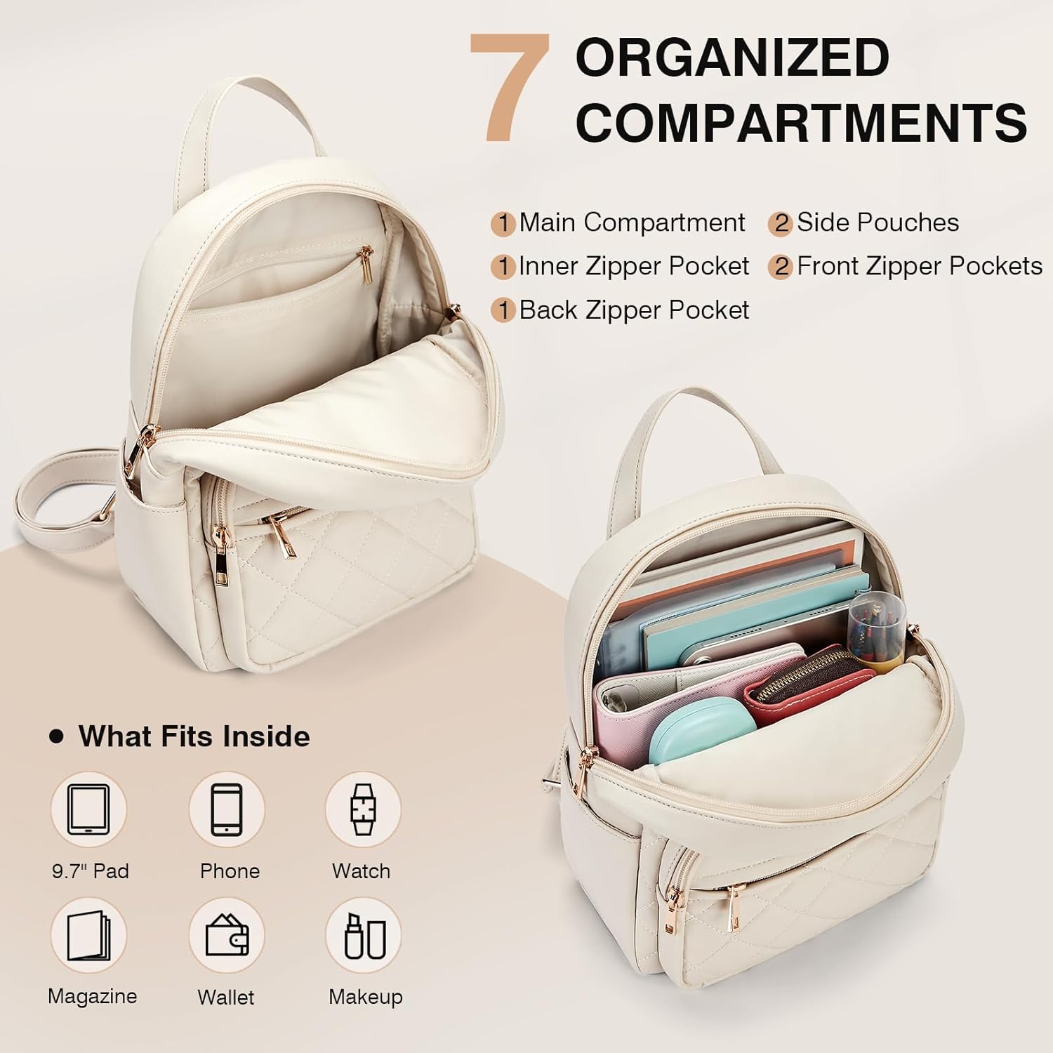 Marvolia Mini Backpack for Women - Vegan Leather Small Backpack Fashion Backpack Purse for Travel Work Shopping - White - Image 4