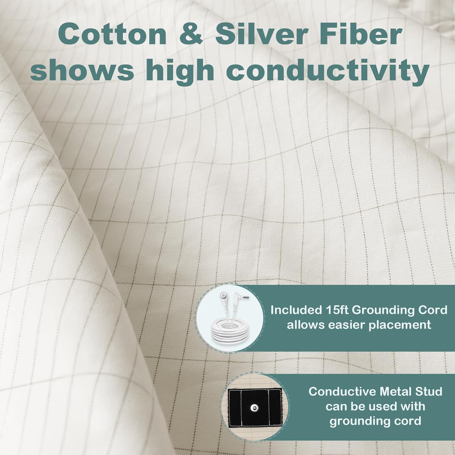 Grounding Blanket Queen, Earth Connected Bedding Throw, Grounding Sheet for Improved Sleep, Includes Silver Fiber 60x80 Inch, Beige