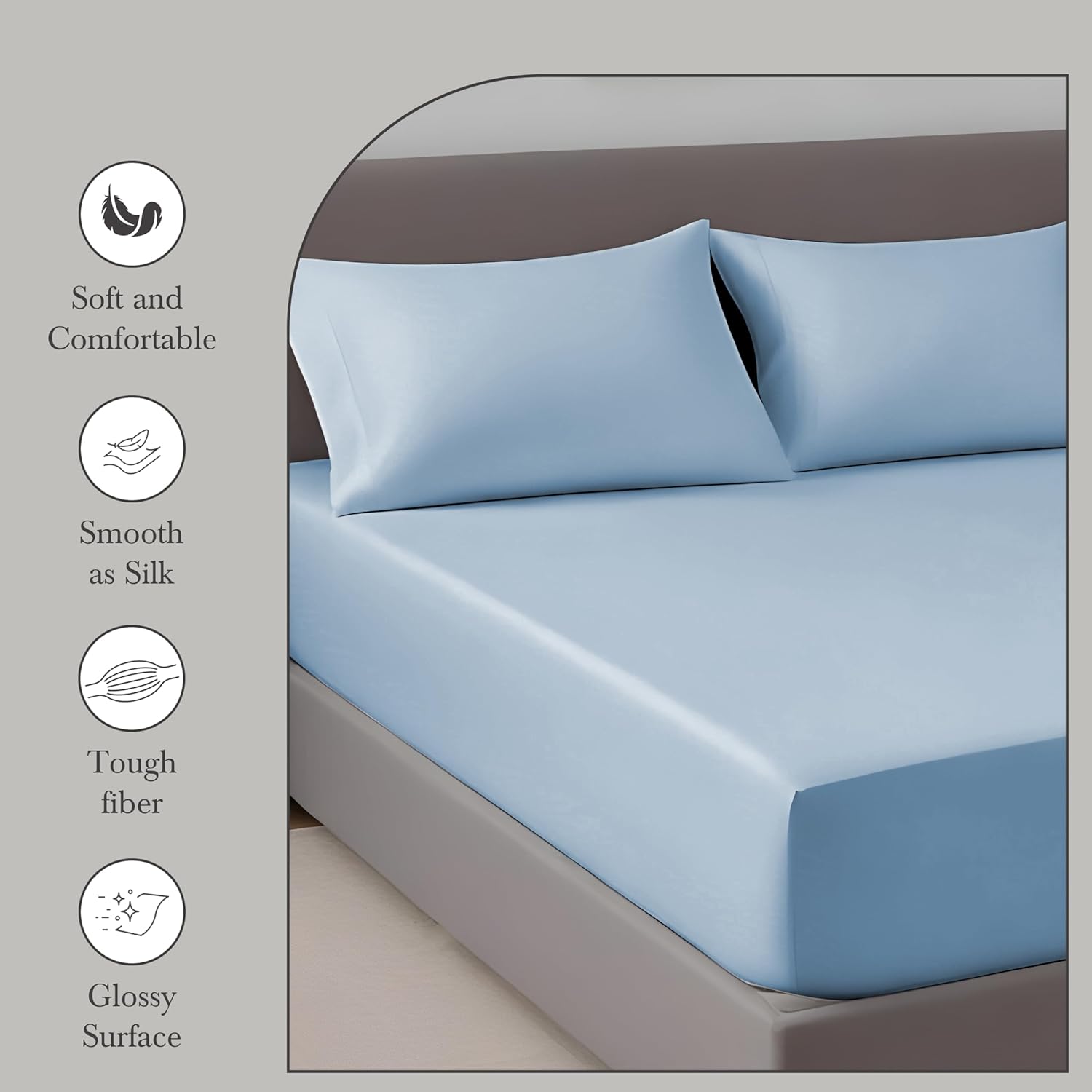 Linenwalas 100% Supima Cotton Fitted Sheet for King Size Bed, 1200 Thread Count Luxury Bed Sheets Better Then Egyption Cotton, 16" Deep Pocket Bottom Sheet, 1 Fitted Sheet, 2 Pillowcases - Baby Blue