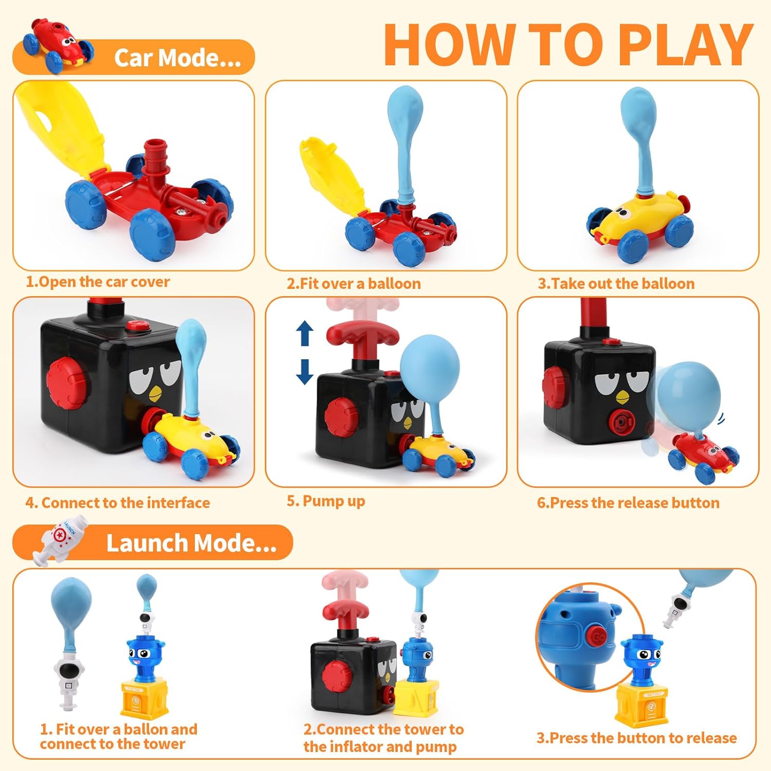 Balloon Launcher Car Toy Set, Balloon Powered Car for Kids 3+, Party Supplies, Blackbird
