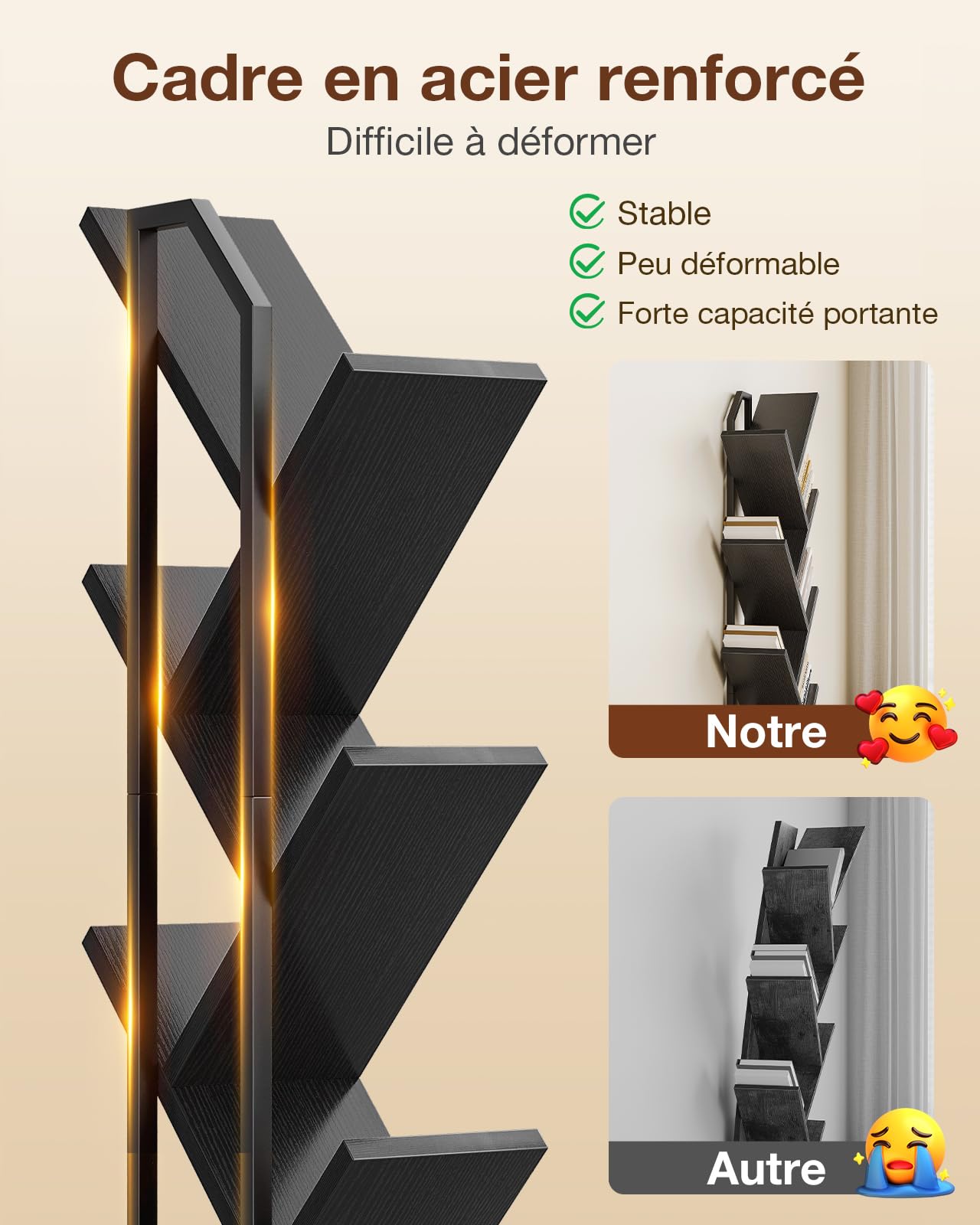 Coleshome Étagère en Forme d'arbre, Bibliothèque sur Pieds à 6 Niveaux, Bibliothèque en Bois Convient pour Les Salons et Les Chambres à Coucher (Noir)