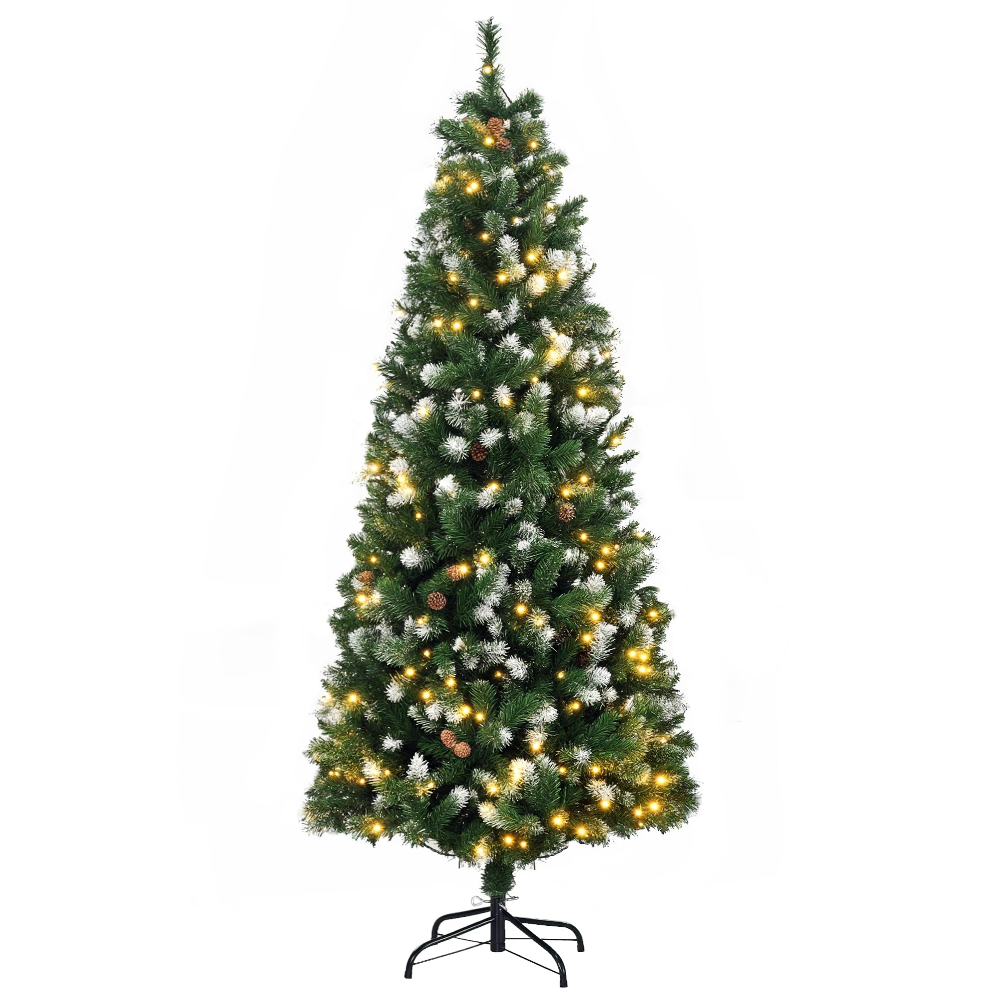 HOMCOM Sapin De Noël Artificiel Lumineux 180 cm 703 Branches 250 LED Vert | 30 Pommes De Pin, Support Pied Pliable, Ø 80