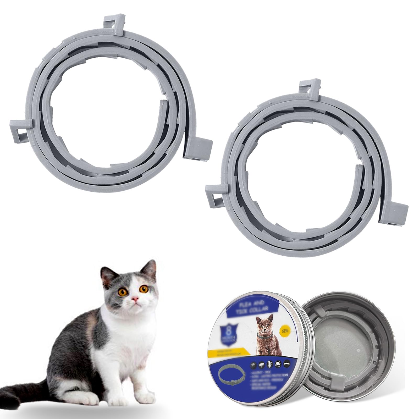 2 pcs Cat Collars,Safe,Waterproof and Adjustable Cat Collars,Contains Natural Essential Oils,Infection Defense,Suitable for Small Cats Over 7 Weeks(39cm)