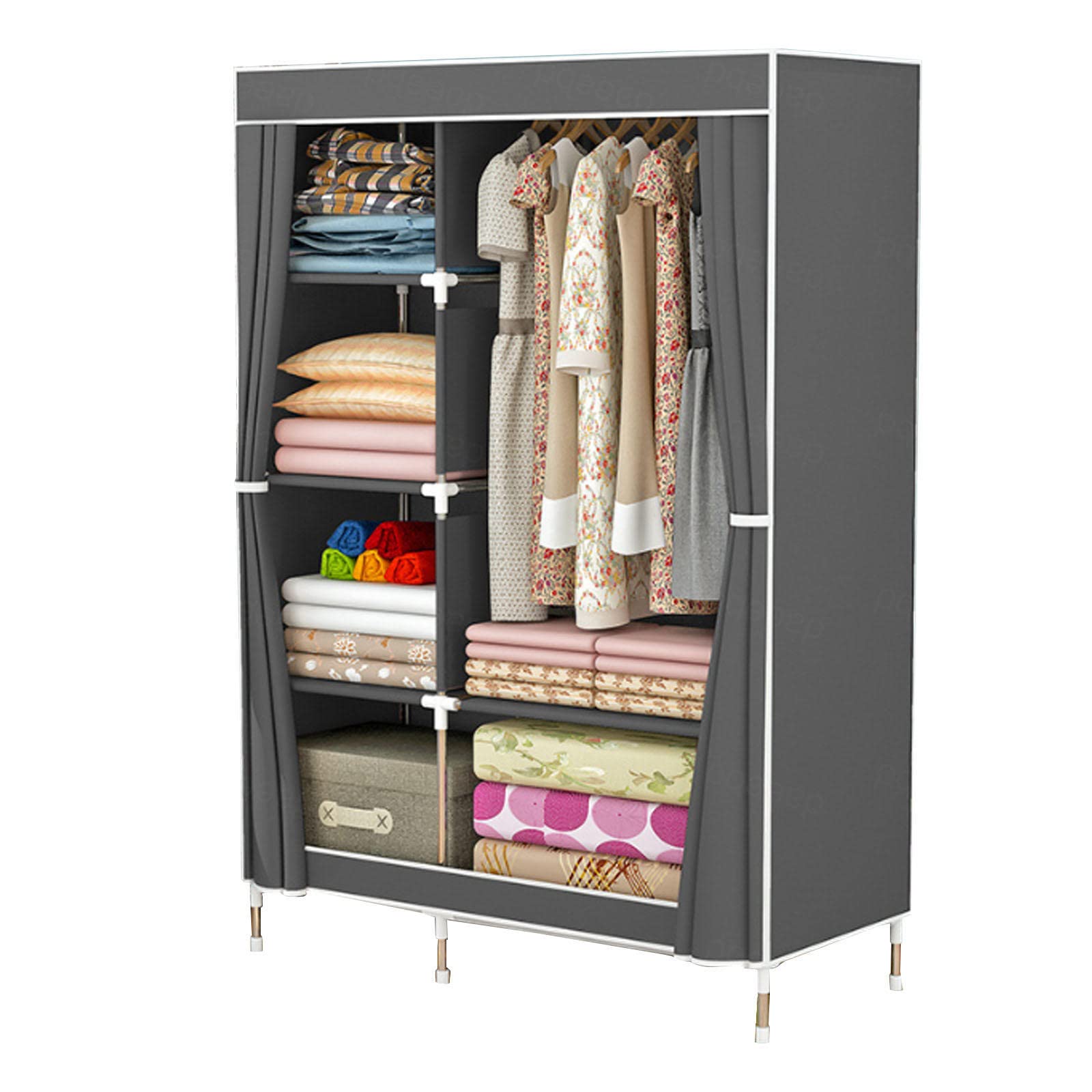 Armoires en toile portables et robustes avec penderie pour chambre et salon