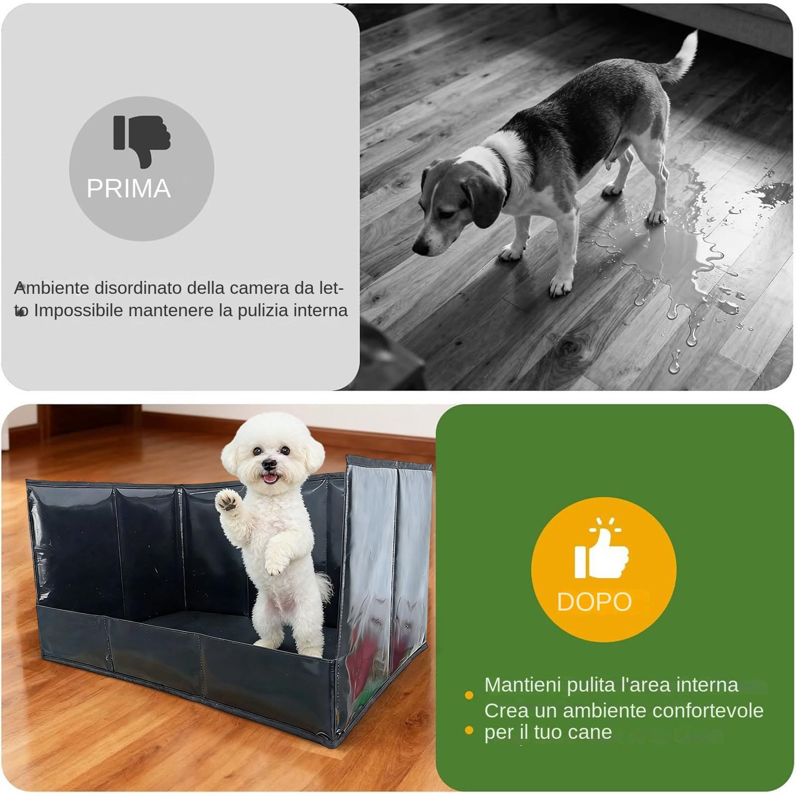 Lettiera portatile con supporto per pipì per cani, lettiera per cani pieghevole impermeabile a parete alta per una facile pulizia, vita in appartamento al coperto, uso in soggiorno, balcone esterno, v