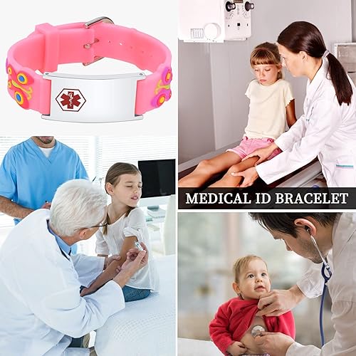 Miniatura 10 de Pulsera de identificación médica personalizada, pulsera de identificación de silicona con insignia de alerta médica para mujeres y niños, bonita en