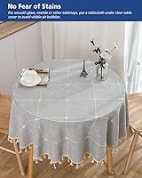 Vista 3 de Protector redondo de plástico transparente de 42 pulgadas para mesa de comedor, mantel de PVC, cubierta protectora para muebles de madera, tapete