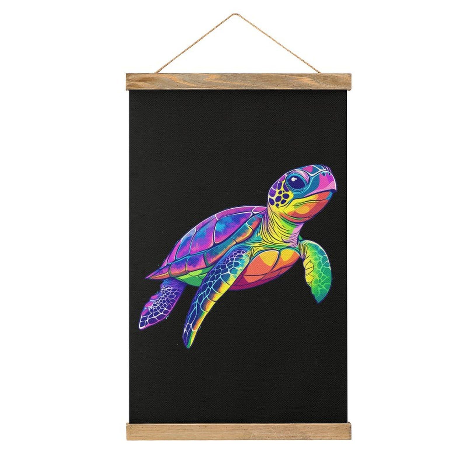 CGSBNGHA Rainbow Turtle Wall Art Prints Linen Hanging Painting Scroll Paintings Pictures Decor for Home
