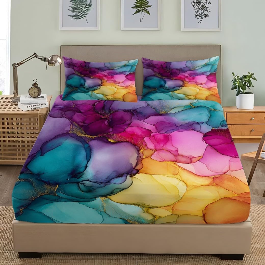Drap Housse 200x200 cm Coloré Grand Bonnet 30 cm en Microfibre