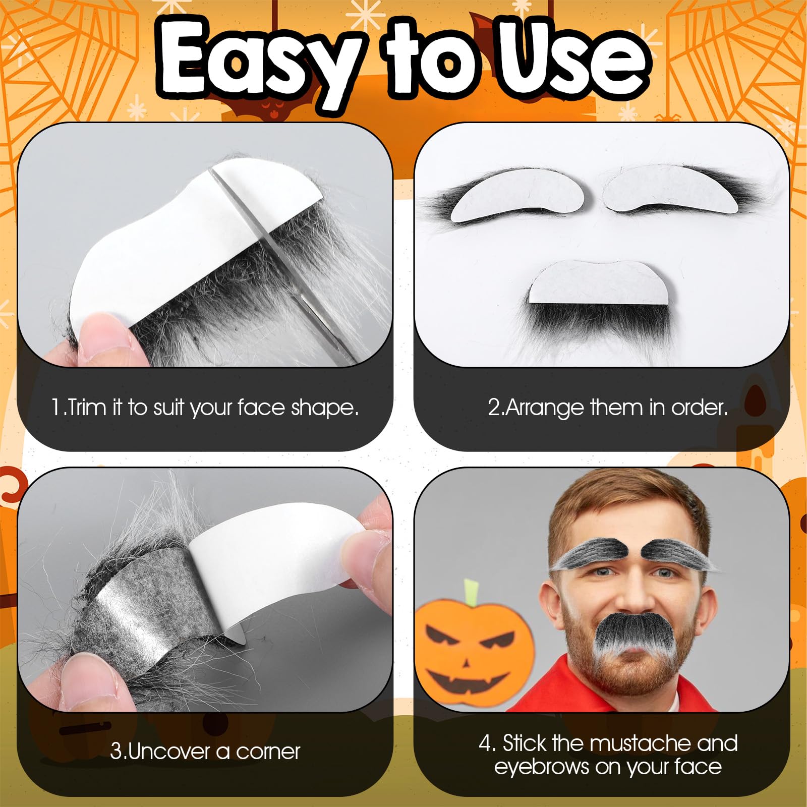 FUIPVGI 4 Stücke Fake Bart Zum, Künstlicher Schnurrbart Set, Fake Bart Lustiger Bart, Halloween Lustige Bart, Kostüm Gesichtsbart Zubehör Augenbrauen, Für Räuber Weihnachtsfeie Halloween Party