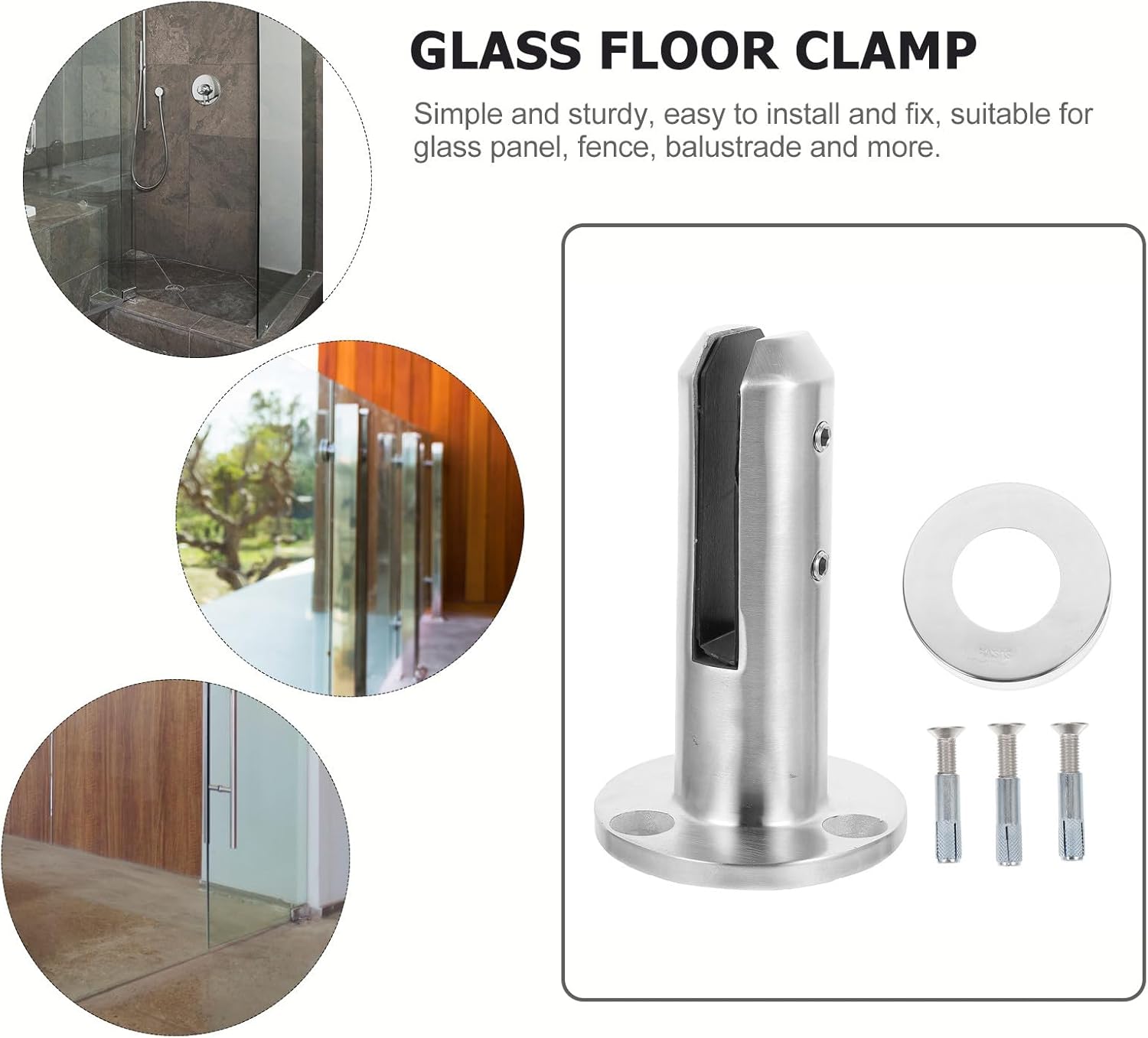 POPETPOP Stainless Steel Floor Glass Clamp with Cover and Screw Panel Spigot Clip for Frameless Glass for Modern Swimming Pool Installation