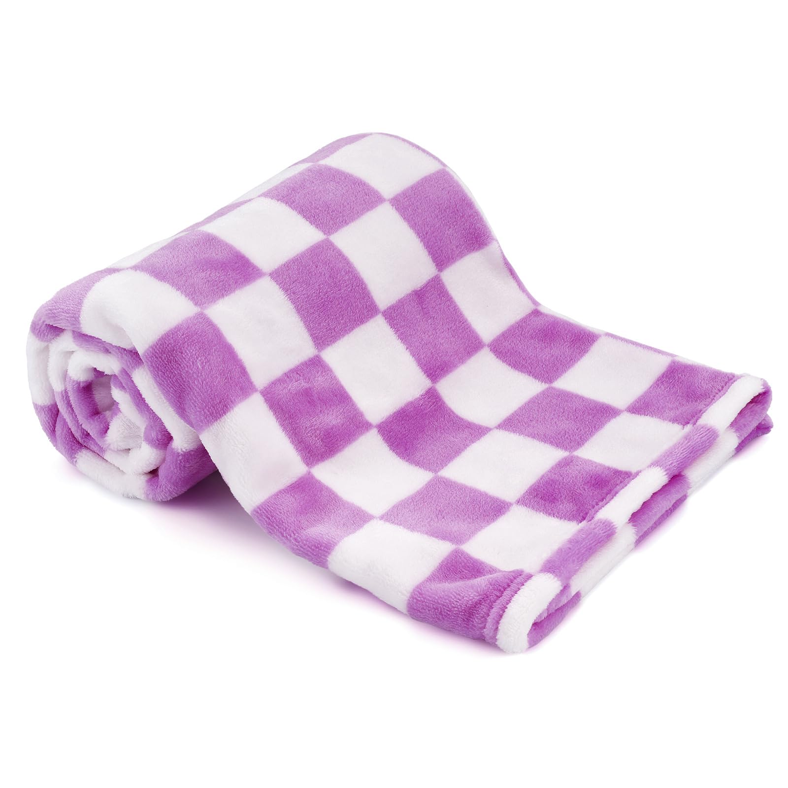 Greatbba Men's Purple&White Plush Checkered Baby Blanket For Boys Girls Nursery, 30"*40" Warm Short Fleece Blanket Neutral For Infant Newborn, Small Fuzzy For Sleeping, Chenille Or Stroller (Purple&White)