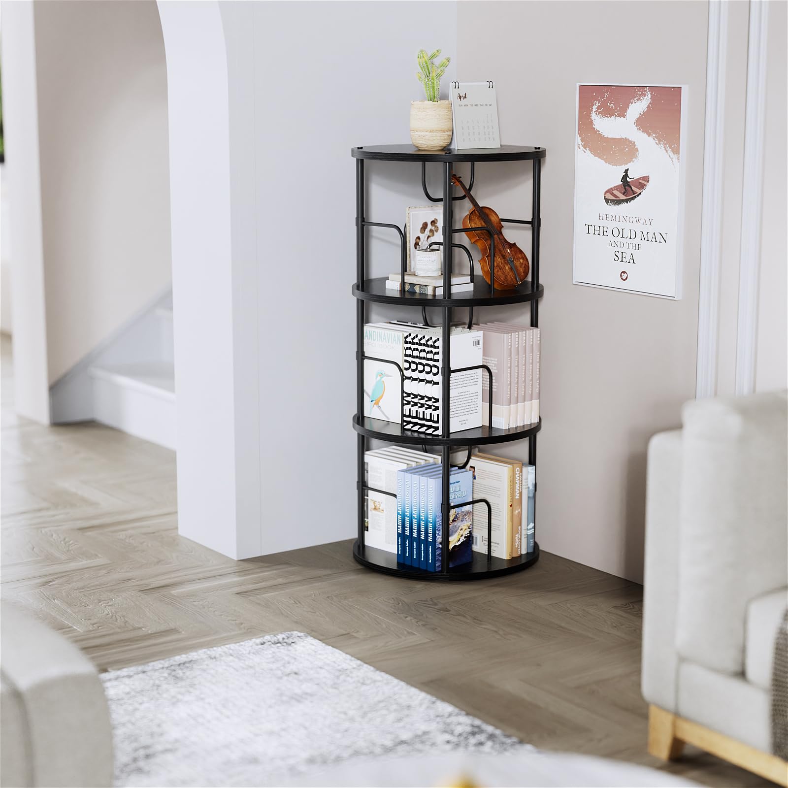 Amazon｜ALLSTAND 3段回転本棚 タワー ブラック 360度ディスプレイ