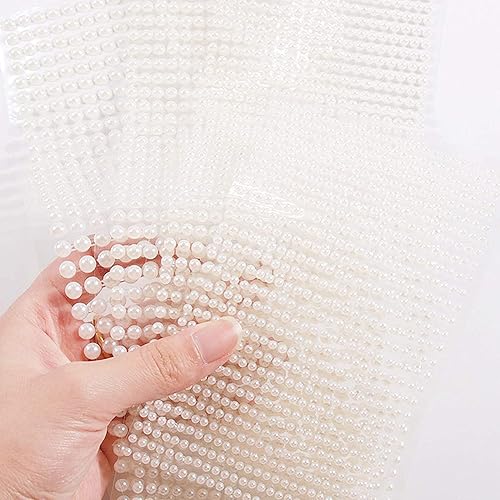 Miniatura 5 de 2080 calcomanías de perlas sintéticas de color beige, autoadhesivas, parte trasera plana, perlas, apliques de perlas blancas, adornos para