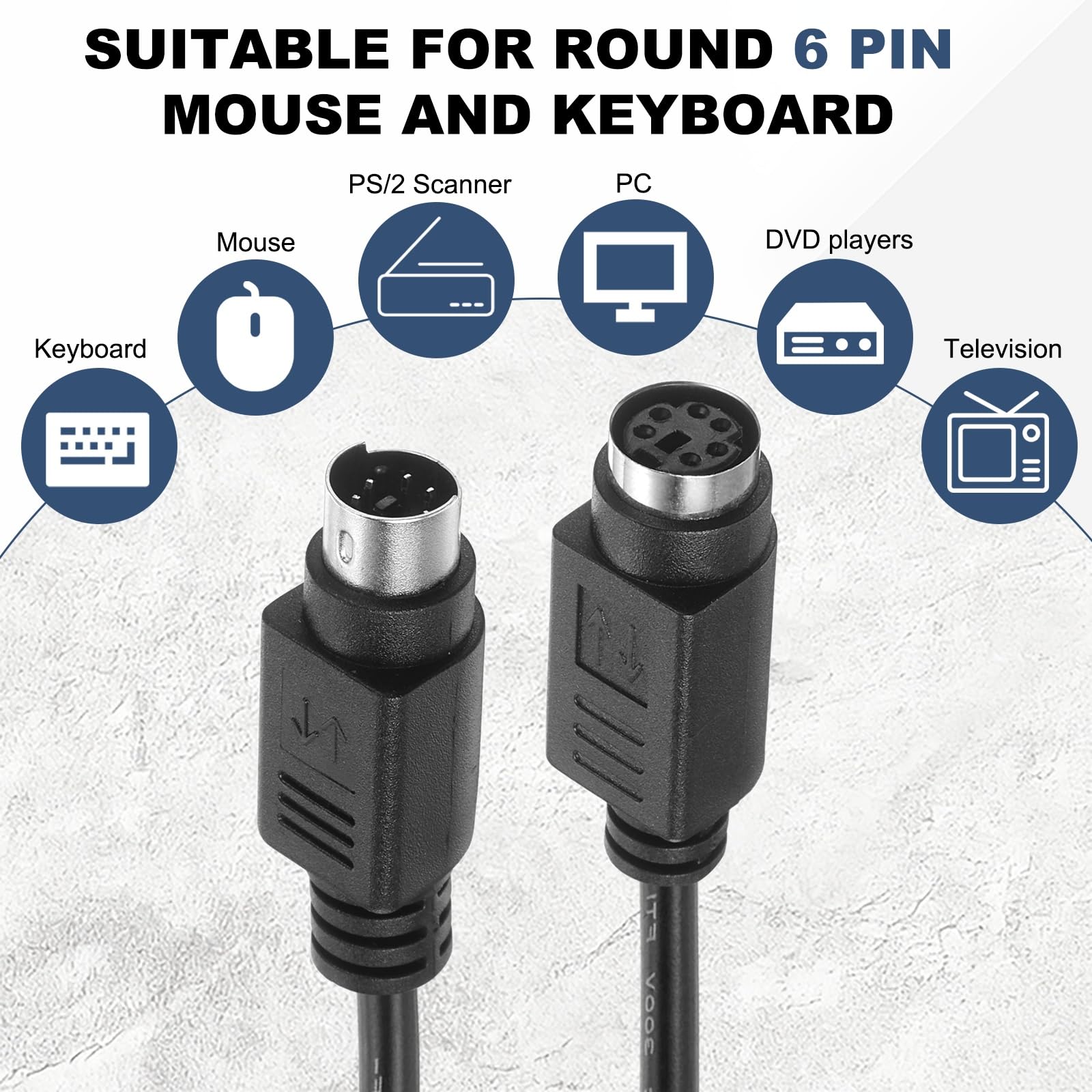 QUARKZMAN Cavo Di Estensione Per Mouse E Tastiera PS/2 Da 16.4 Piedi - Cavo Di Estensione Maschio Femmina 6 Pin UL2464 In Rame 24 AWG Per Tastiera E Mouse Rotondi PS/2, Nero