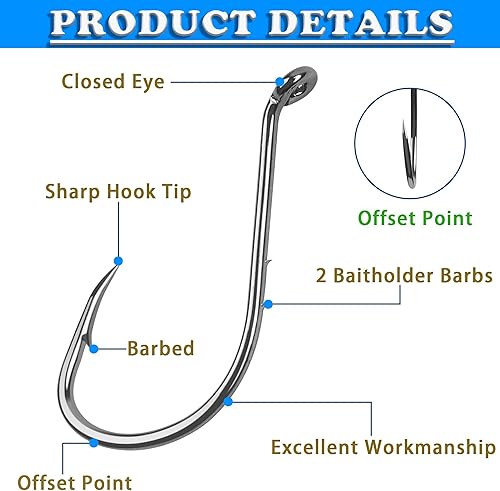 Miniatura 4 de Ganchos de pulpo de agua salada, 110 unidadescaja, anzuelos de pesca de acero de alto carbono, ganchos de púas de níquel negro, gancho circular