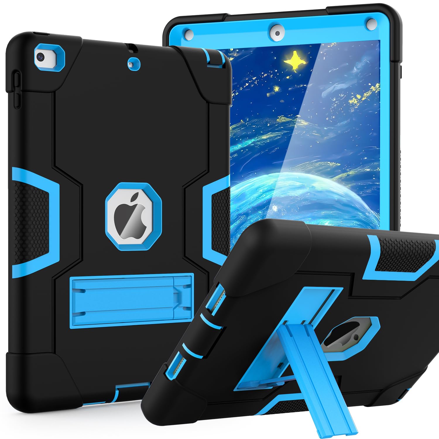 OKP Case for iPad 6th Generation/ipad 5th Generation/iPad 9.7 Inch (2018/2017 Model), Hybrid Shockproof Rugged Protective Cover for ipad 9.7 with Built-in Kickstand (Black+Blue)