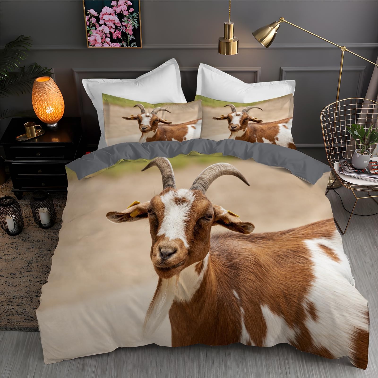 Housse de couette 240x260 animaux chèvres avec 2 taies d'oreiller