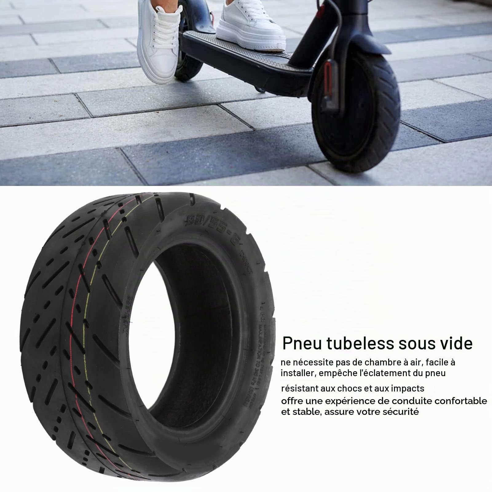 Pneu 90/55 6 Résistant à l'usure et aux chocs pour Scooter Électrique Tubeless sous vide
