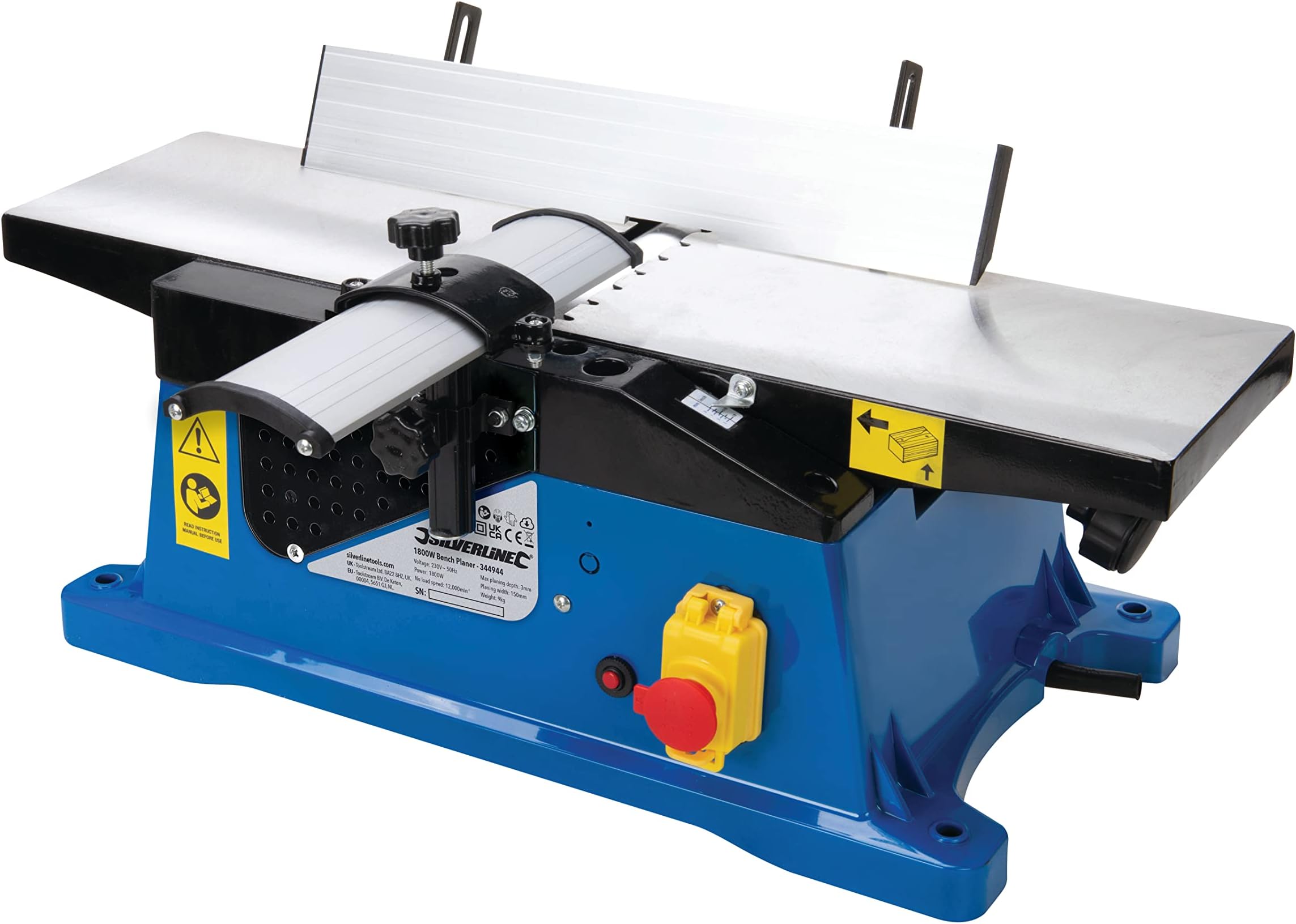 Silverline Bench Planer – 1800W, 150mm Width, Heavy Duty Wood Planing Machine for Workshop Use (344944)