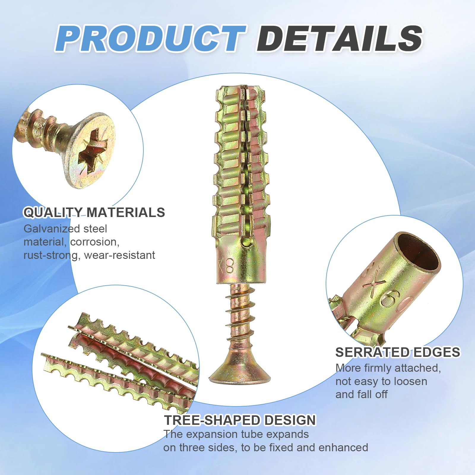PATIKIL 20 Pcs Drywall Hollow Wall Anchors with Screws 0.24 x 1.5" - Image 3