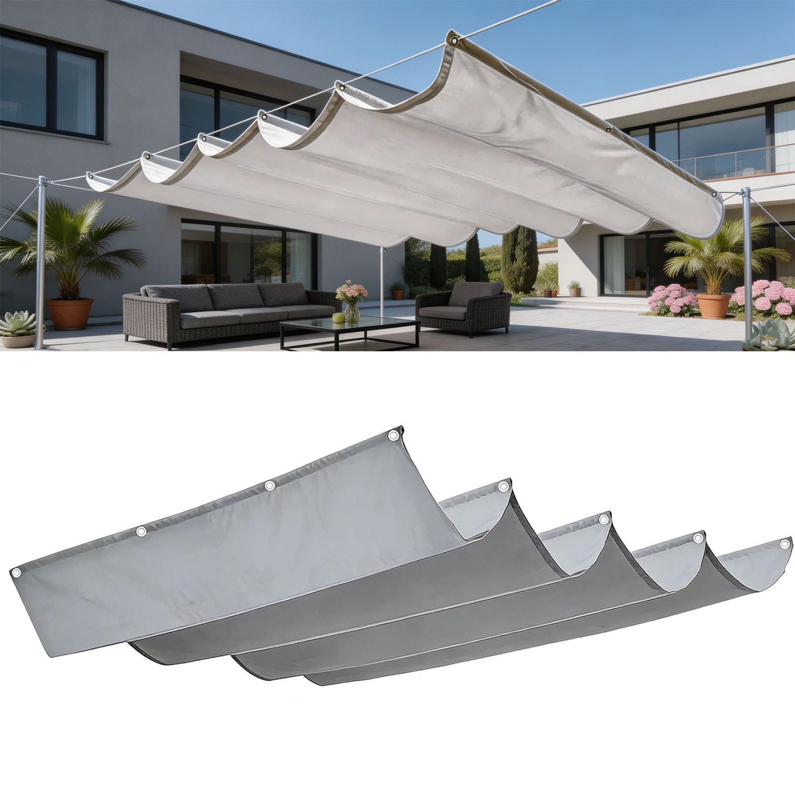 Voile d'ombrage rétractable vague 1.5x8m gris clair imperméable