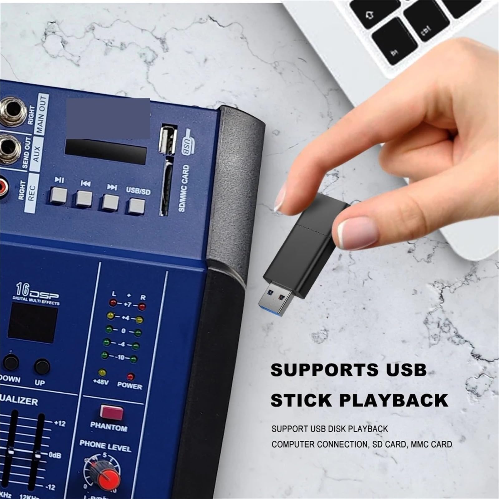 Kontroler DJ-ski, Profesjonalny 6-kanałowy mikser z bezprzewodowym systemem mikrofonowym, konsolą miksującą dźwięk, interfejsem USB 48 V