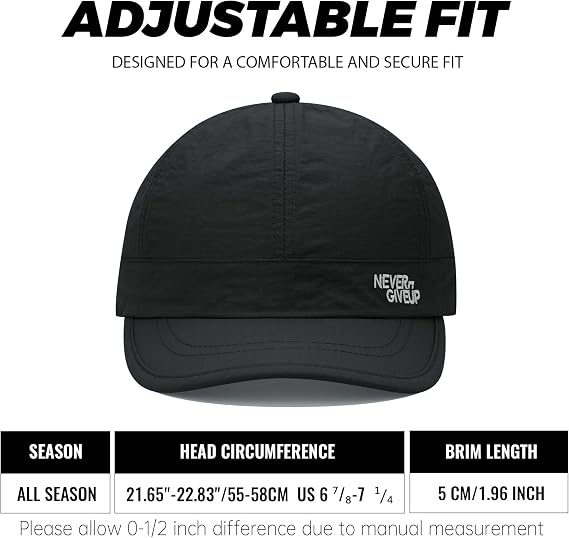 Clakllie Quick Dry Short Peak Cap for Men Lightweight Short Brim Baseball Cap Waterproof Golf Dad Hats Running Trucker Hat