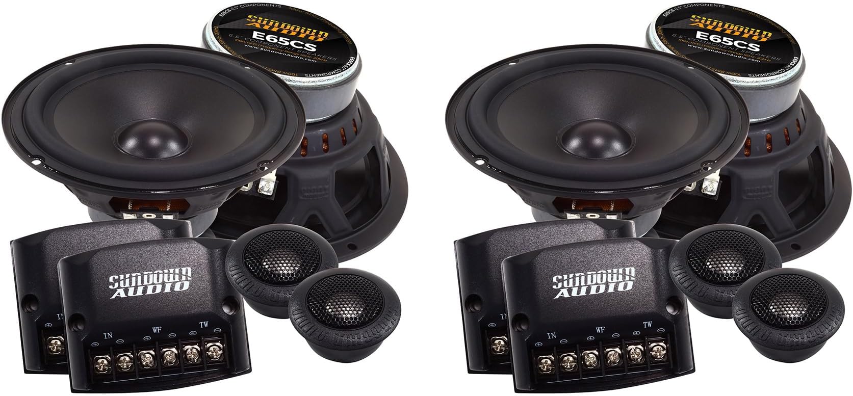 Sundown Audio E-6.5CS 100-Watt RMS 6.5 in Car Stereo Component Speakers, Titanium Tweeters, Polypropylene Cones, for Vehicle Audio Systems, 4-Piece