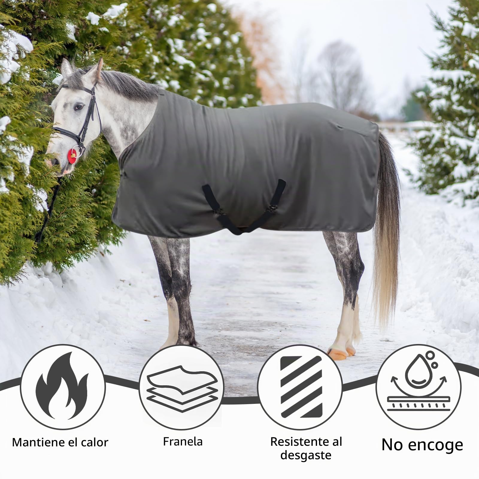 Manta de Invierno para Caballo, de Felpa Gruesa y Cálida, con Cinchas Cruzadas y Hebilla Pectoral Ajustables, Protección contra el Frío, Color Gris
