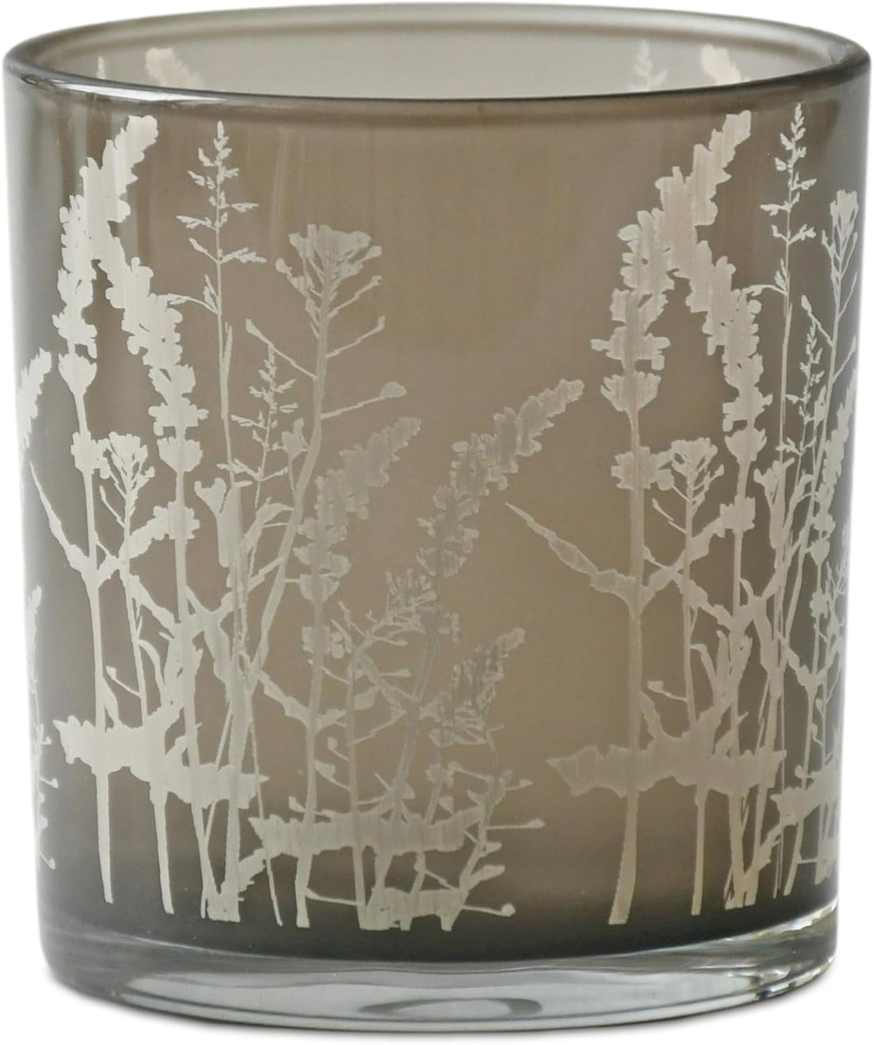 Votive Holders Set of 3 - Glass Candle Holders - Wildflower Design Gray
