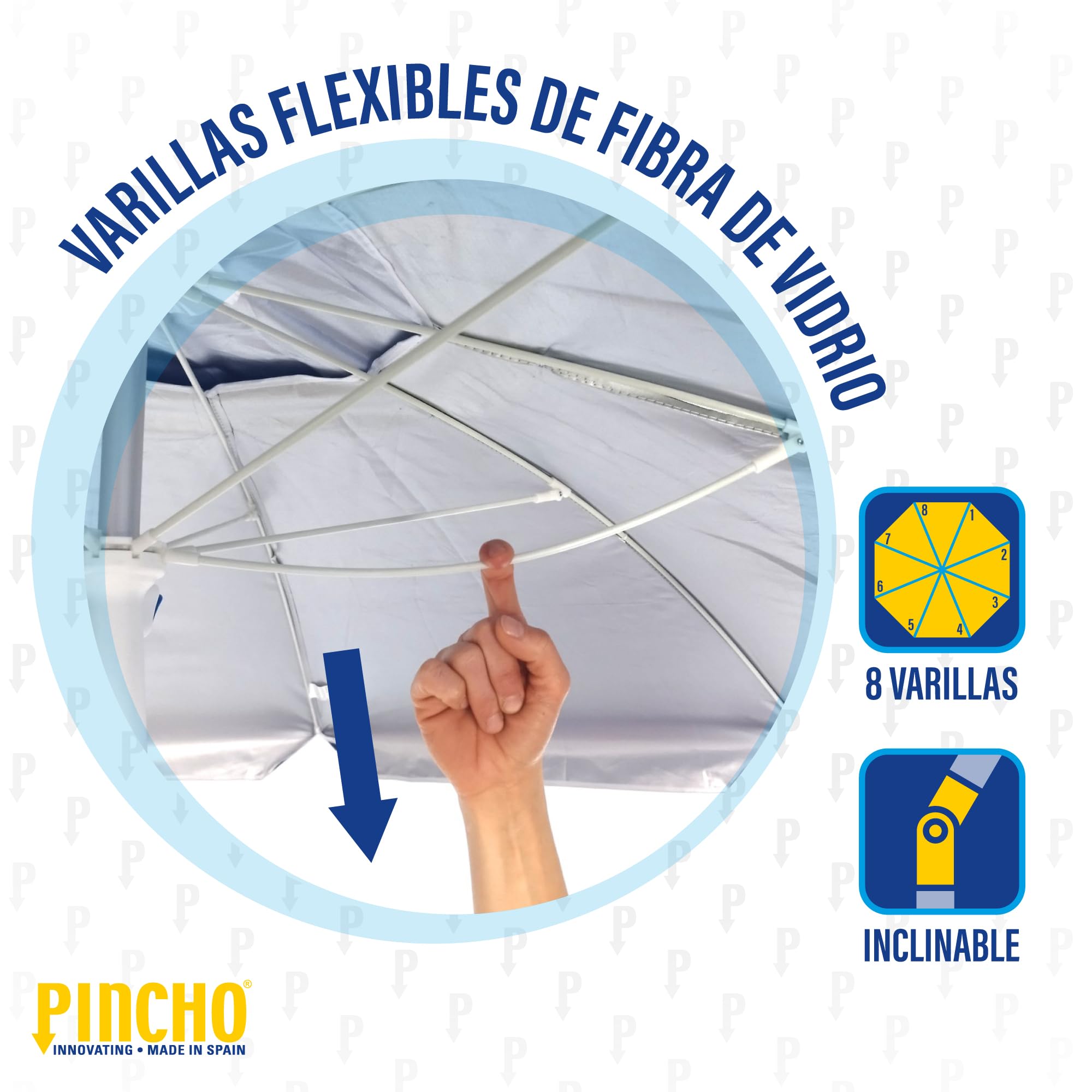Pincho Sombrilla Playa Grande 220cm, Antiviento hasta 35km/h, Proteccion UV50+, Aluminio, 8+8 Varillas de Fibra, Ventana Superior, Inclinable, Ligera, Bolsa Transporte