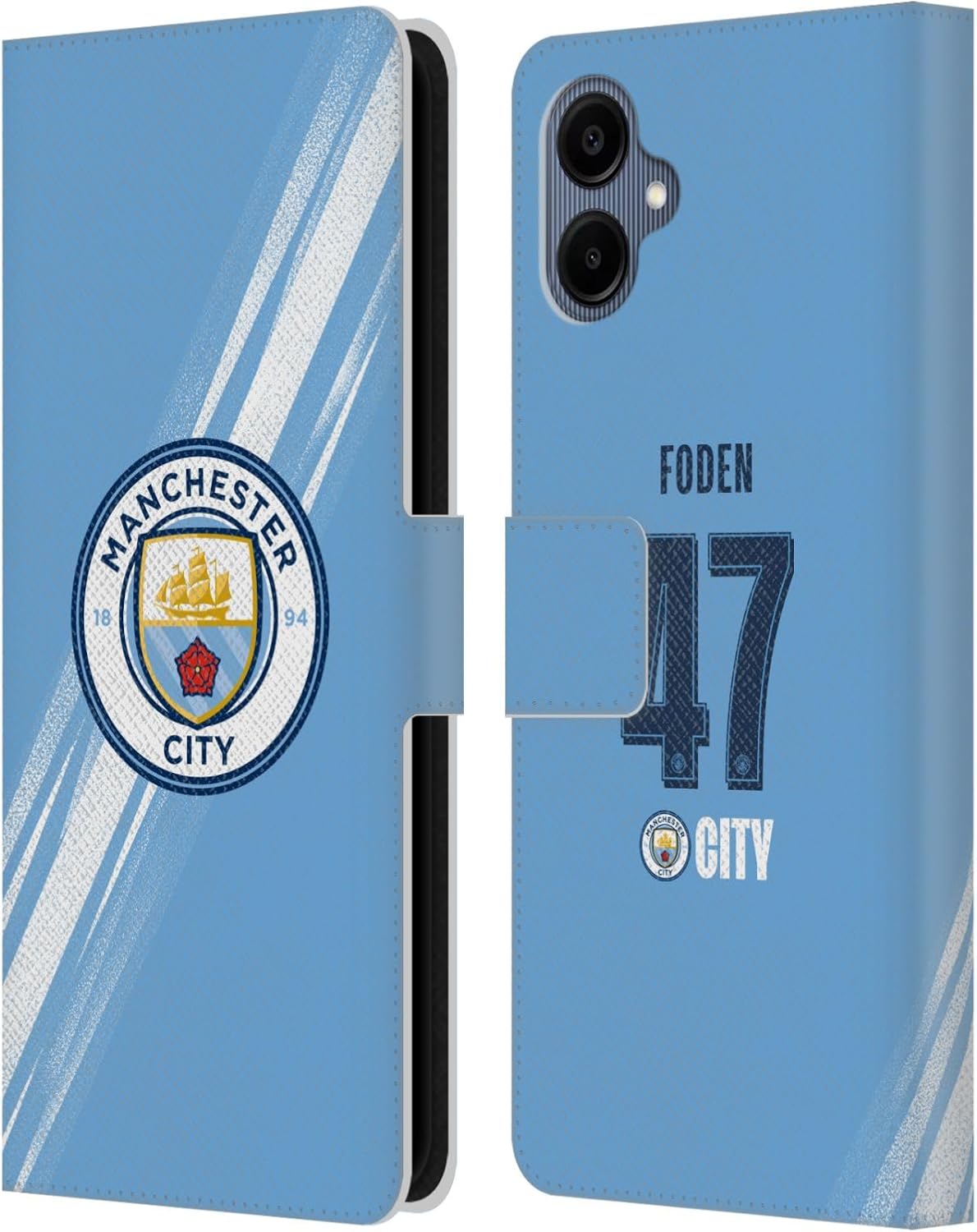 Head Case Designs Officially Licensed Manchester City Man City FC Phil Foden 2025/26 Players Home Kit Leather Wallet Case Compatible with Samsung Galaxy A06 4G / 5G