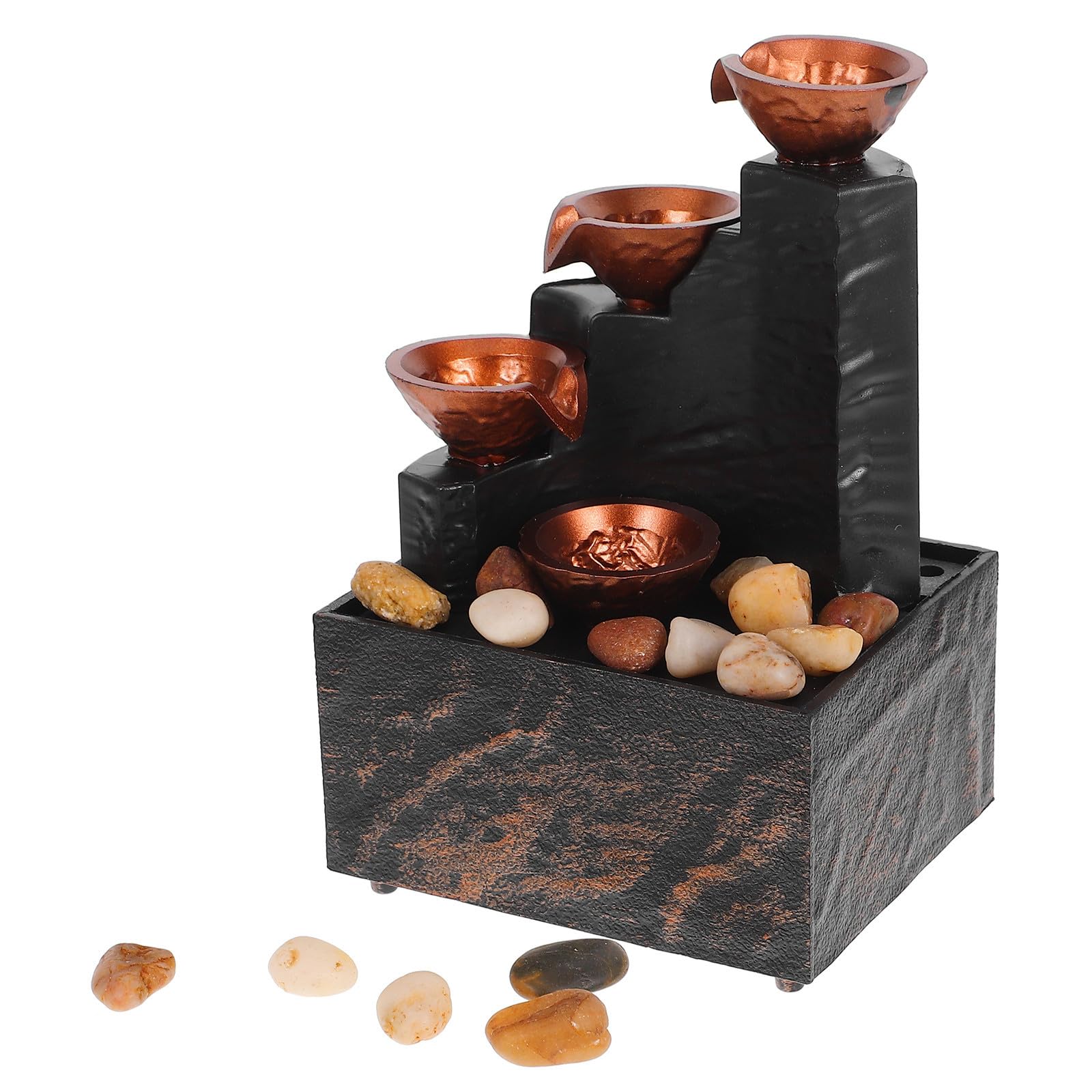 Levemolo Fuente de Agua de Mesa con Iluminación LED Integrada y Cascada de Guijarros para Decoración de Escritorio en Estudios y Estantes, Material Hips