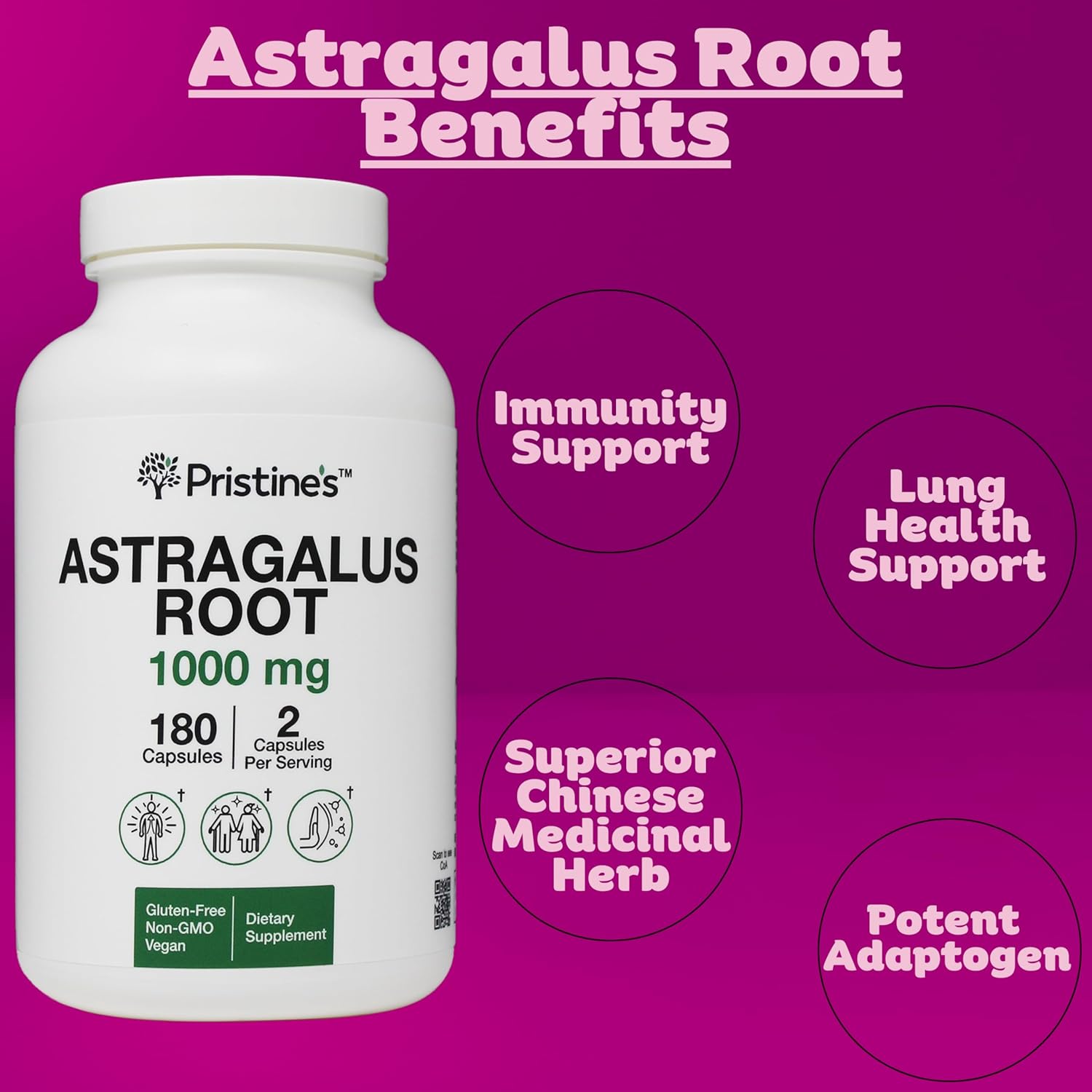 PRISTINE'S Astragalus Root Immune Support Supplement Capsules -1000mg 90 Day Supply Herbal Adaptogen - Healthy Aging, Heart & Lung Health - Image 3