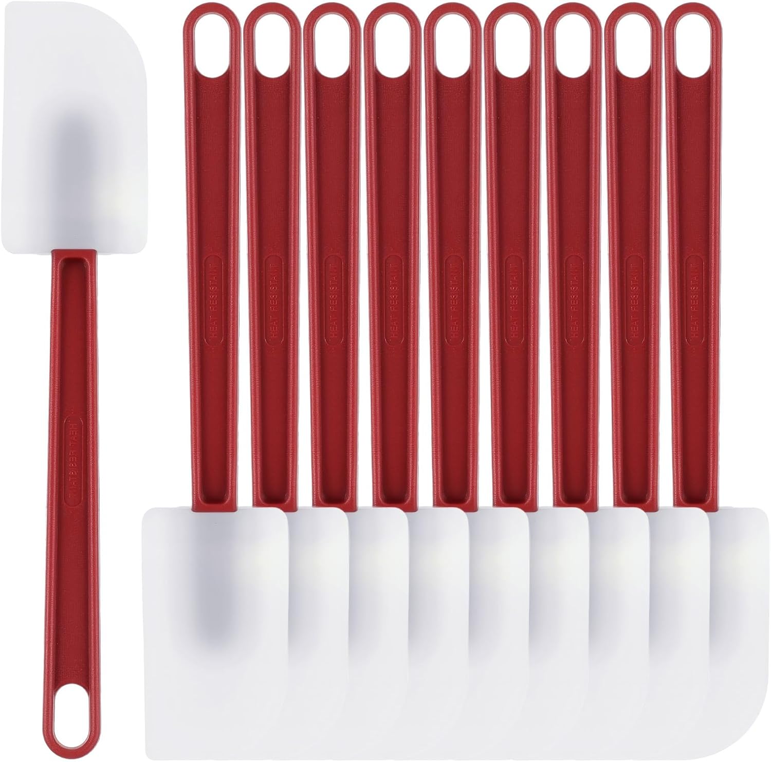 10 espátulas de goma de silicona, resistentes al calor, raspadores antiadherentes de 10 pulgadas para cocinar, hornear y mezclar (rojo oscuro y