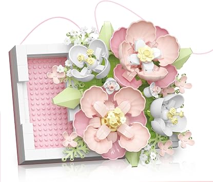 Flower Building Blocks Jewelry Box Can be pushed and pulled to open Flower Centerpiece Building Blocks,Proposal Ring Box,Valentines Day Gift Ideas Toys, Gifts,Romantic Whisper Hibiscus 494Pcs