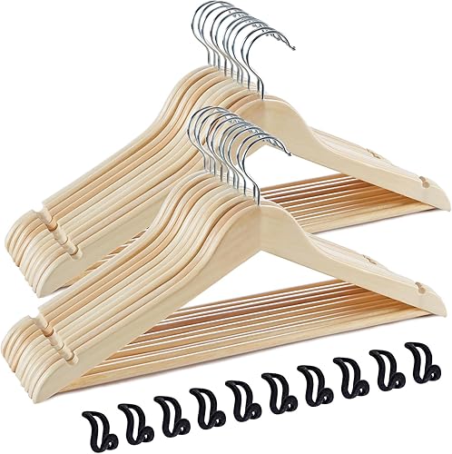 Miniatura 9 de TECHMILLY Paquete de 20 perchas de madera de terciopelo, antideslizantes, resistentes para trajes y abrigos con gancho giratorio de 360 grados y