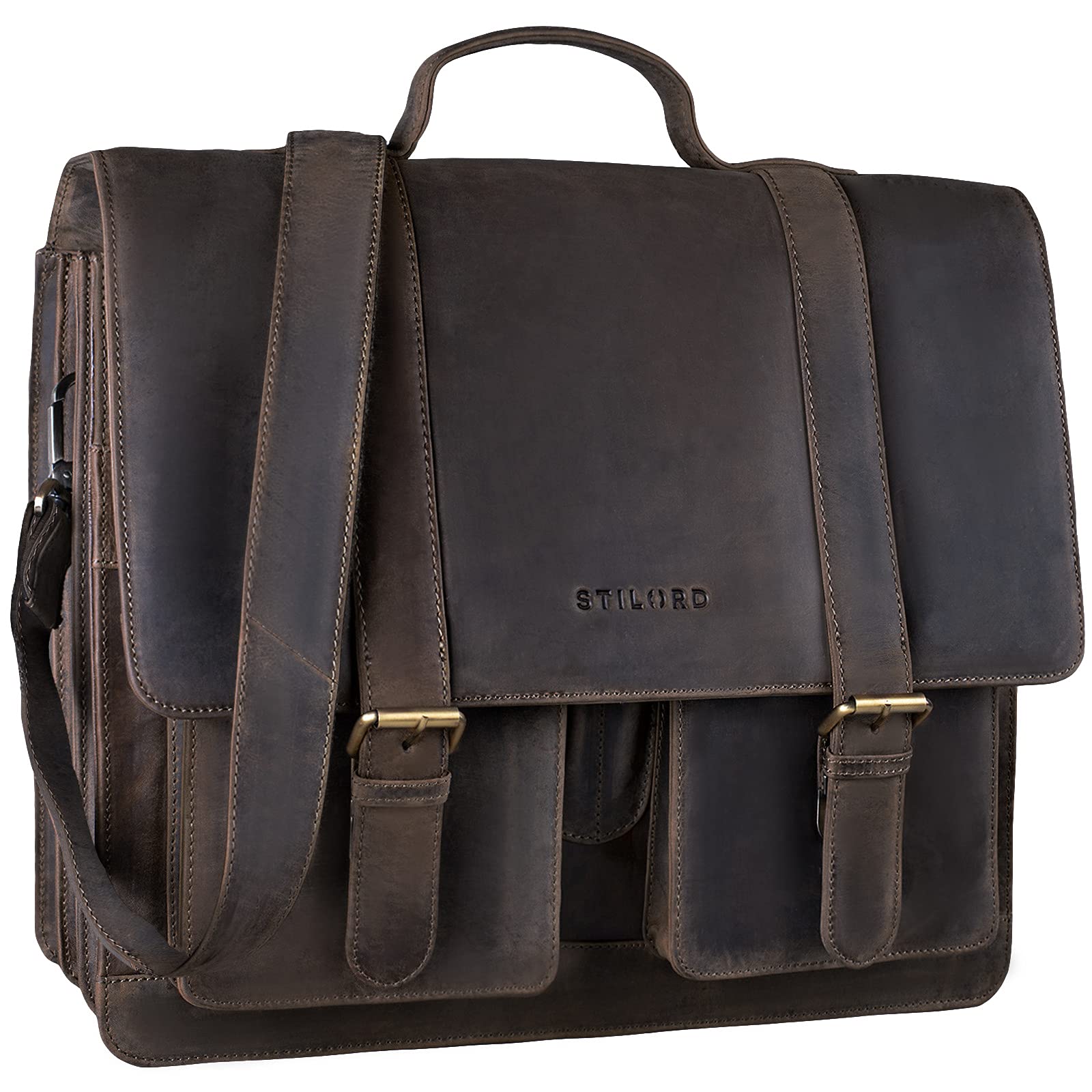 STILORD "Marius" Borsa in pelle da Insegnante Grande XL Professore Portadocumenti a tracolla per l'Ufficio Lavoro A4 raccoglitori in cuoio Uomo Donna Colore:nero