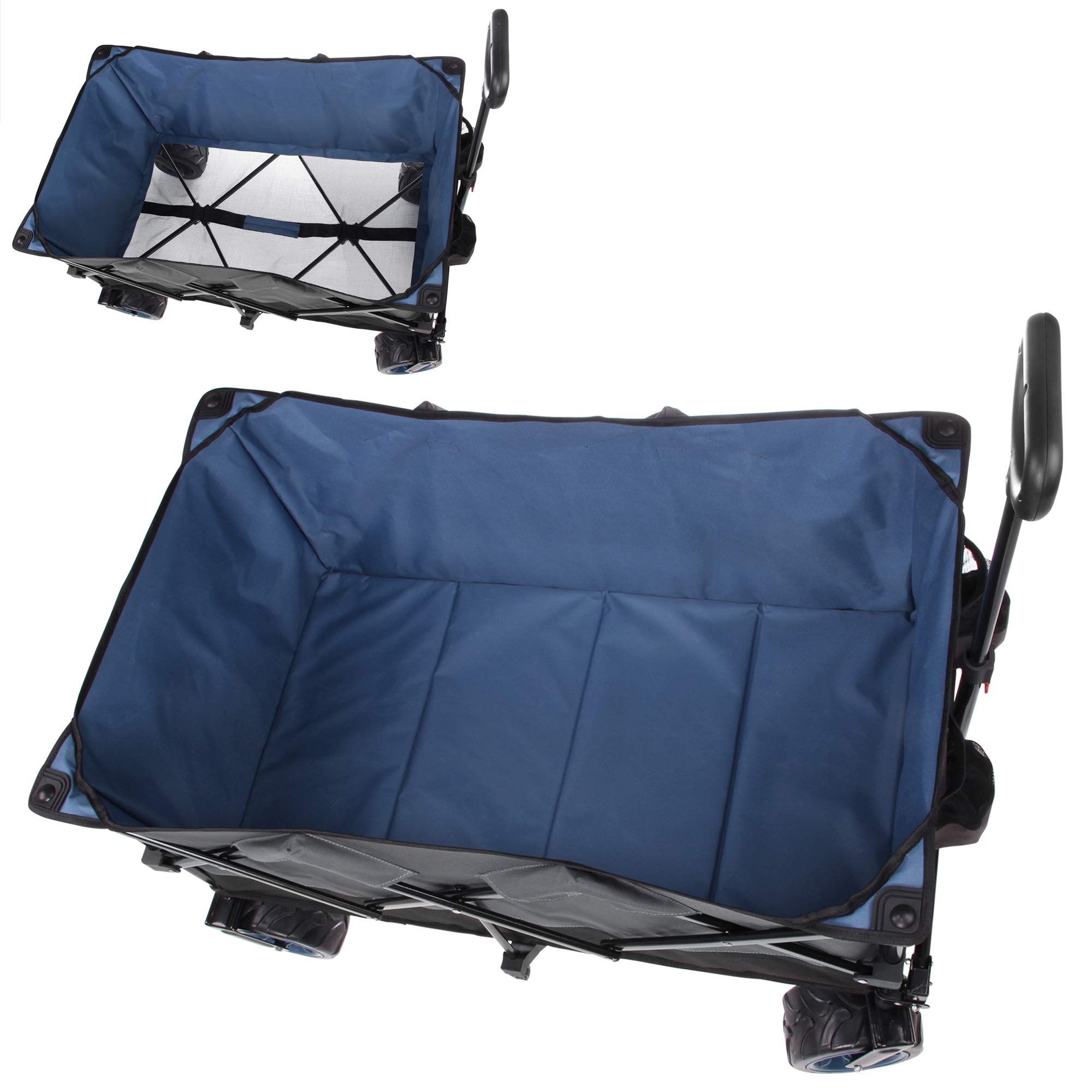 yourGEAR Bollerwagen faltbar XXL – Robuster Transportwagen mit 195l Volumen, 80 kg Belastbarkeit, 10cm All-Terrain Rädern, Outdoor Trolley klappbar, Handwagen mit 2 Getränkehalter für Strand & Camping
