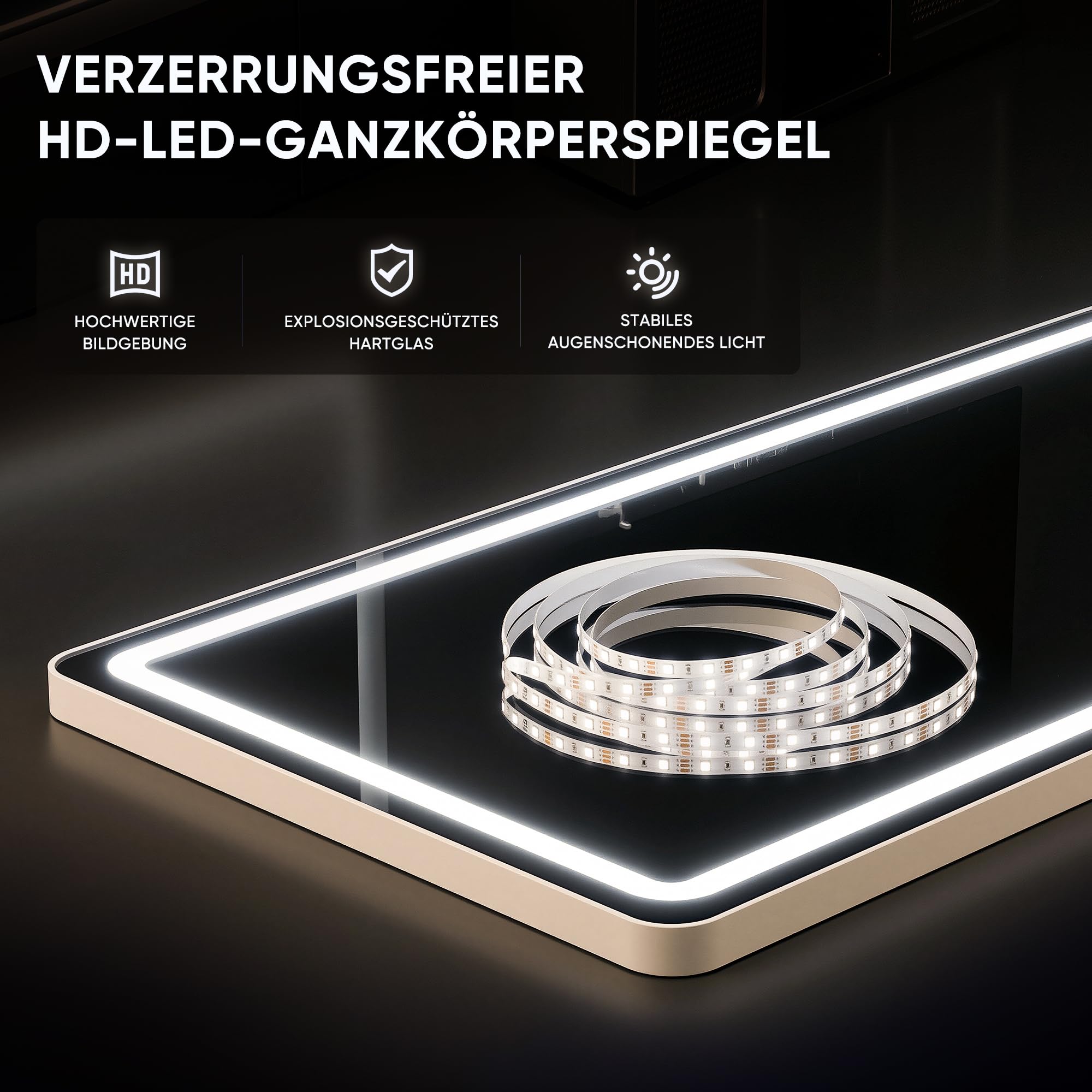 Antok Ganzkörperspiegel mit Beleuchtung, 161x50cm, LED Standspiegel in Volle Länge, Bodenspiegel mit Dimmen & 3 Farbbeleuchtungen, Freistehend, Lehnen, Hängespiegel für Schlafzimmer, Ankleidezimmer