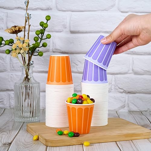 Miniatura 3 de LITOPAK Paquete de 540 vasos de papel desechables de 5 onzas, vasos de papel desechables de color morado y naranja, vasos pequeños para enjuague