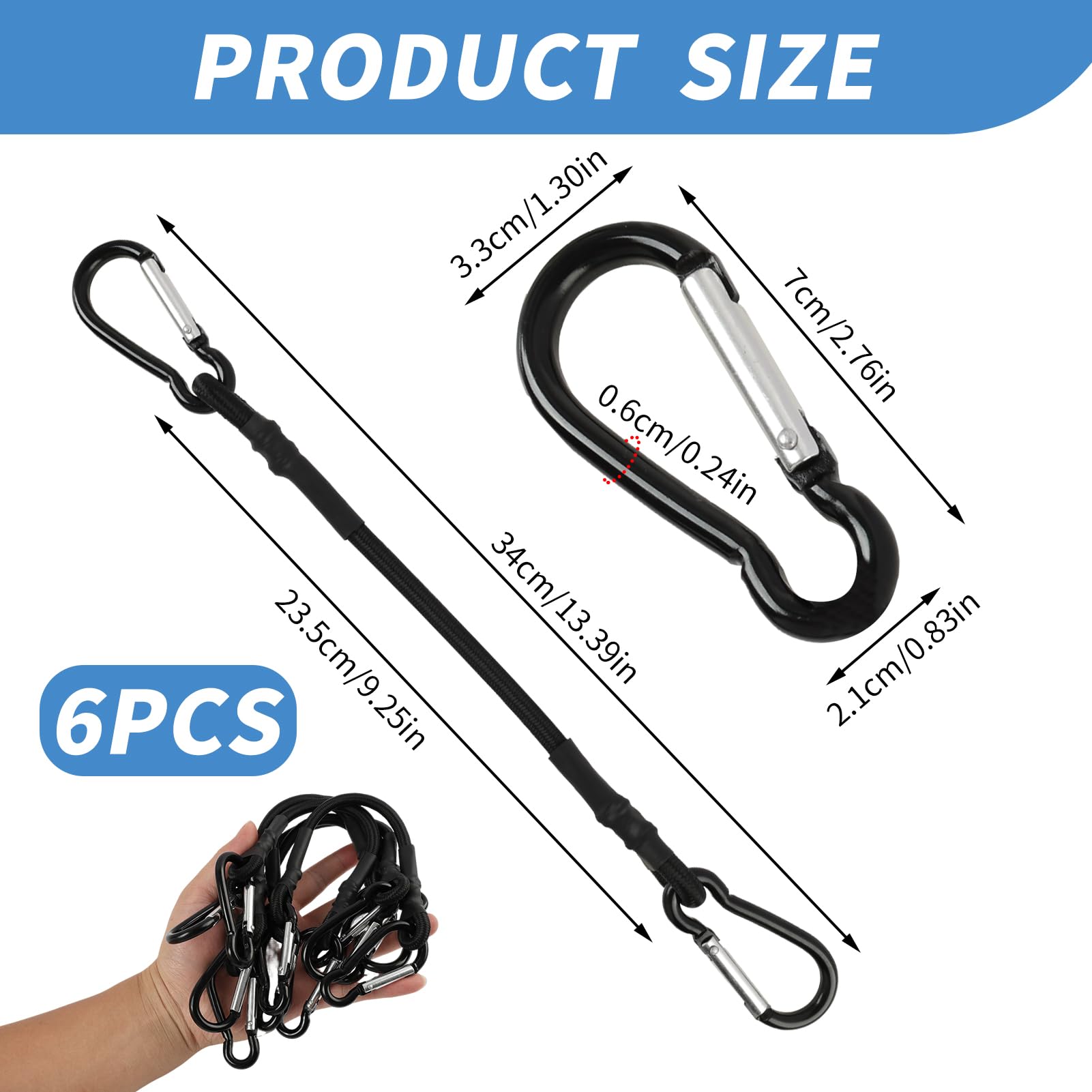 6 PCS Tensores Elásticos con Mosquetón de Metal,Correas de Goma de Resistencia,Cuerdas Elástica con Mosquetón,Tensor de Equipaje,para Fijar Toldo,Bicicletas,Moto,Carga,Camping y Uso Exterior
