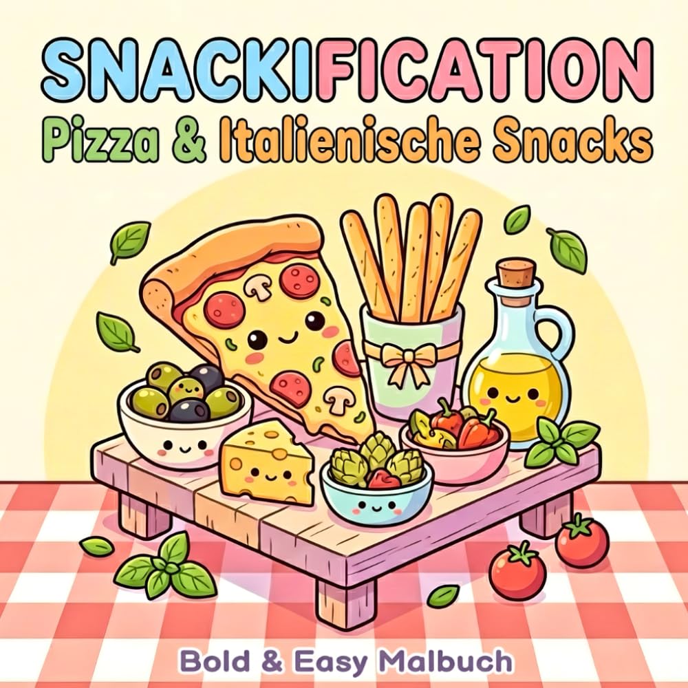 Snackification – Pizza & italienische Snacks: Bold & Easy Malbuch mit süßen Kawaii-Food-Motiven