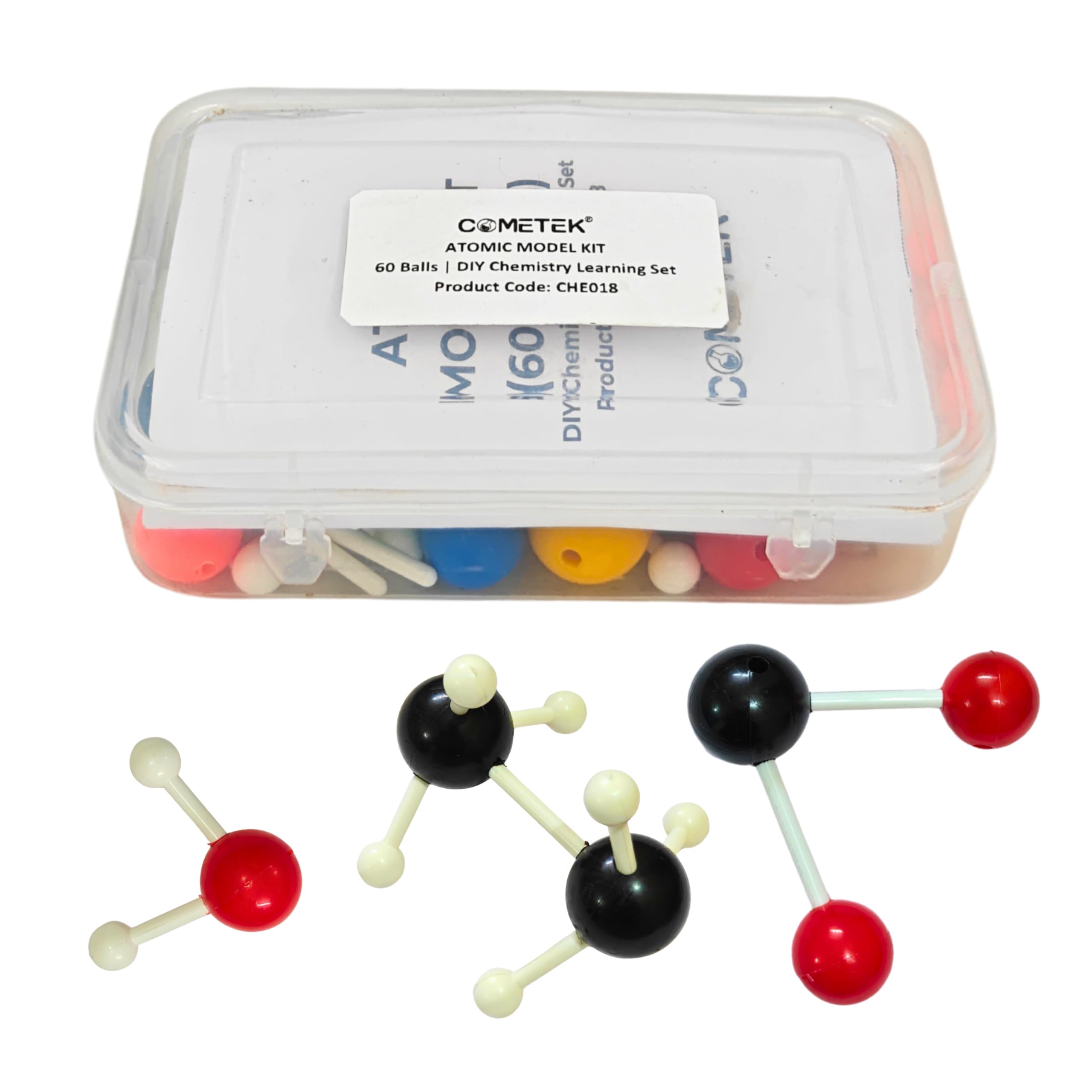 Cometek® Atomic Molecular Model Set for Chemistry Students – 60 Atoms + 26 Bonds, DIY Molecule Building Kit with Plastic Box, Science Education Tool for School & College-picture-30