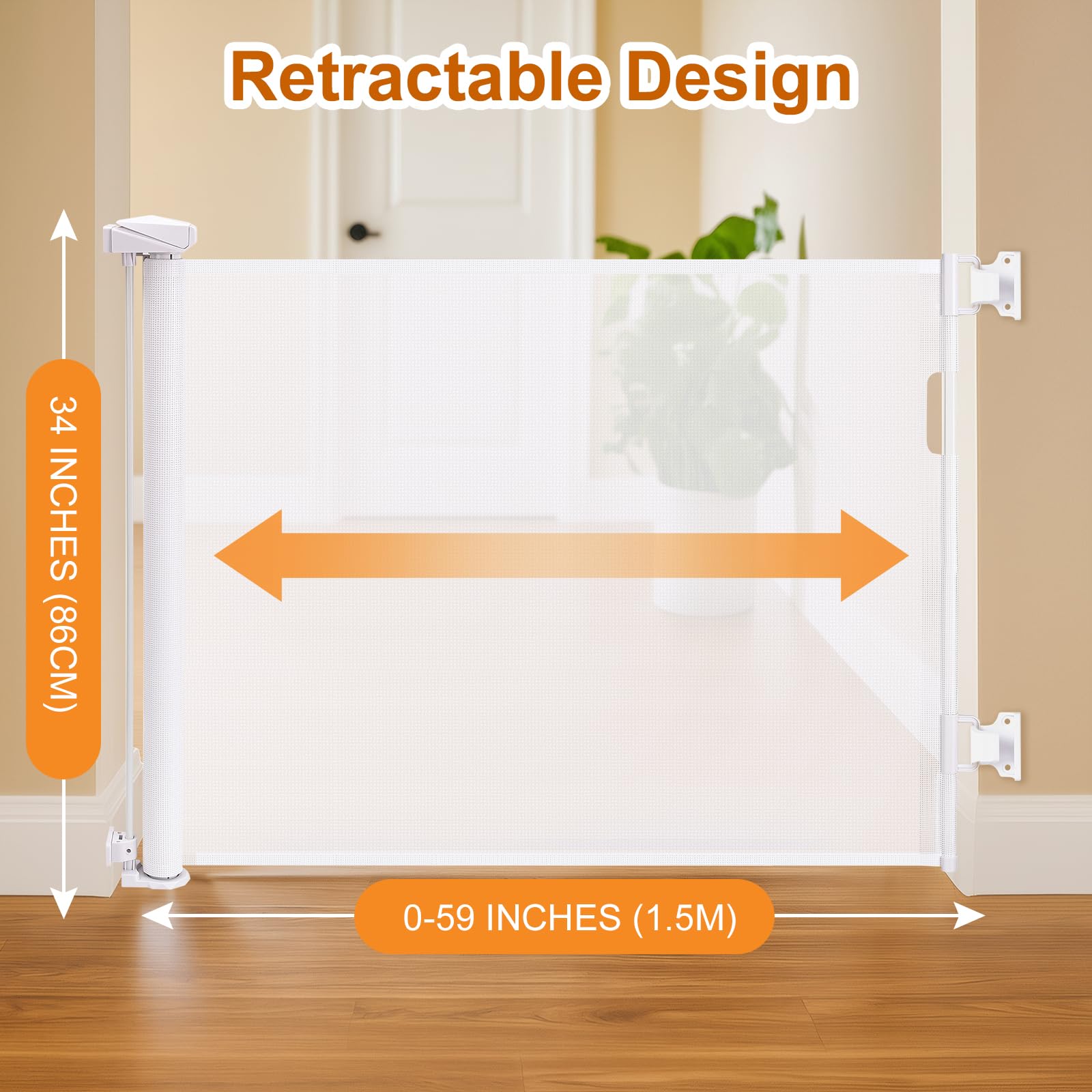 Eyeleaf Retractable Stair Gates For Dogs,Extends up to 59" Wide,34" Tall,One Handed Operation,Baby Gate For Stairs/Doorways/Hallways/Outdoor - Image 2