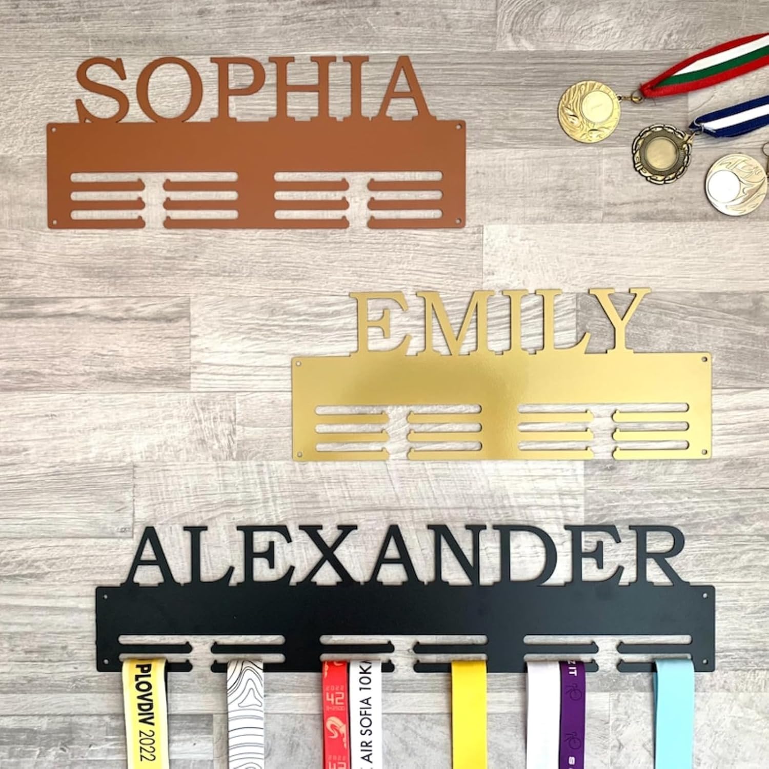 Personalized Medal Holder with Name Display Rack for Awards Ribbons,Soccer Swimming Gymnastics Runner Cheer Danc Wrestling Metal Medal Hanger Display for Athlete Boy Girl Kid,Custom Gift
