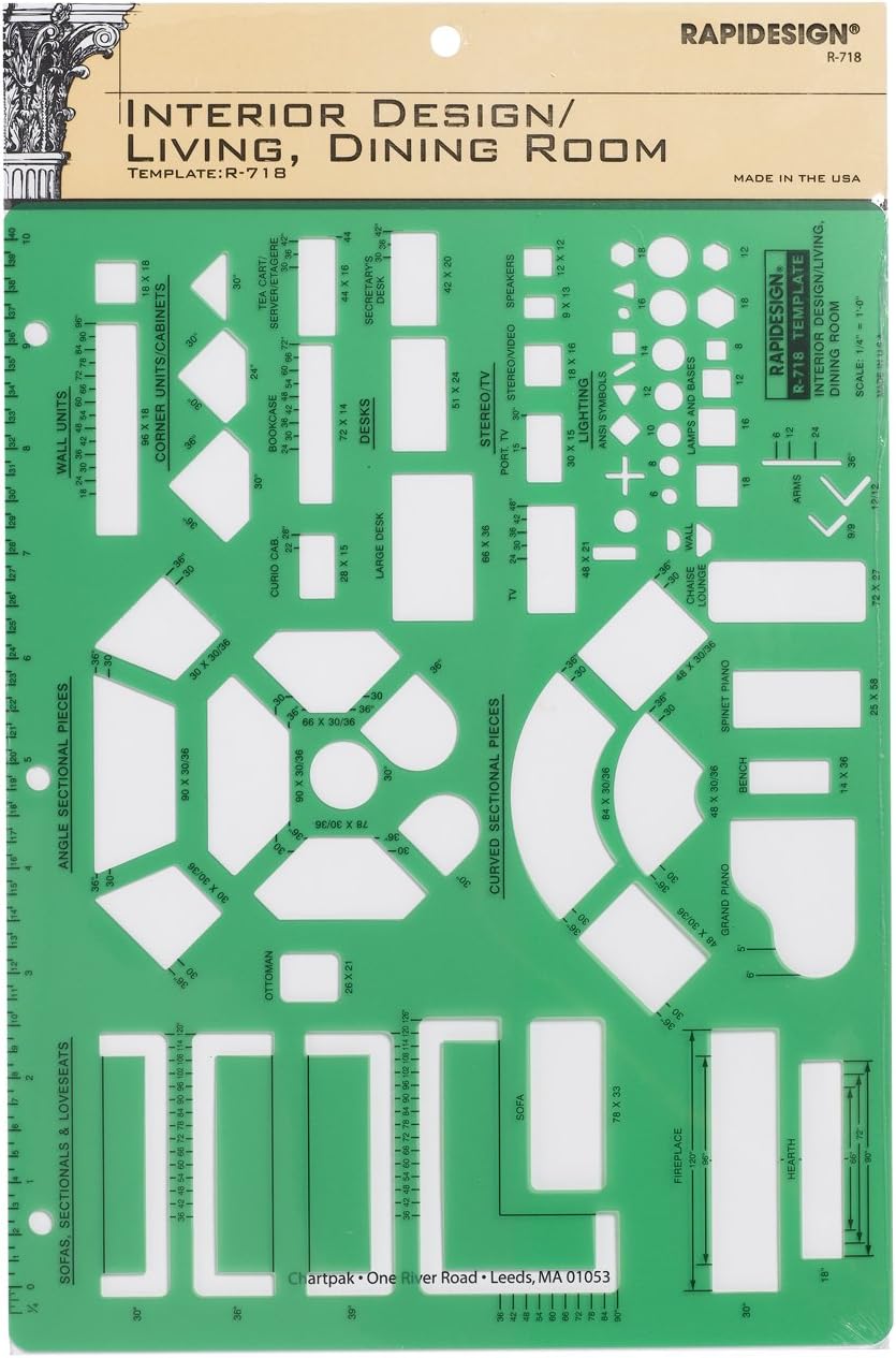 Rapidesign Interior Design Template for Living/Dining Rooms, 1 Each (R718)