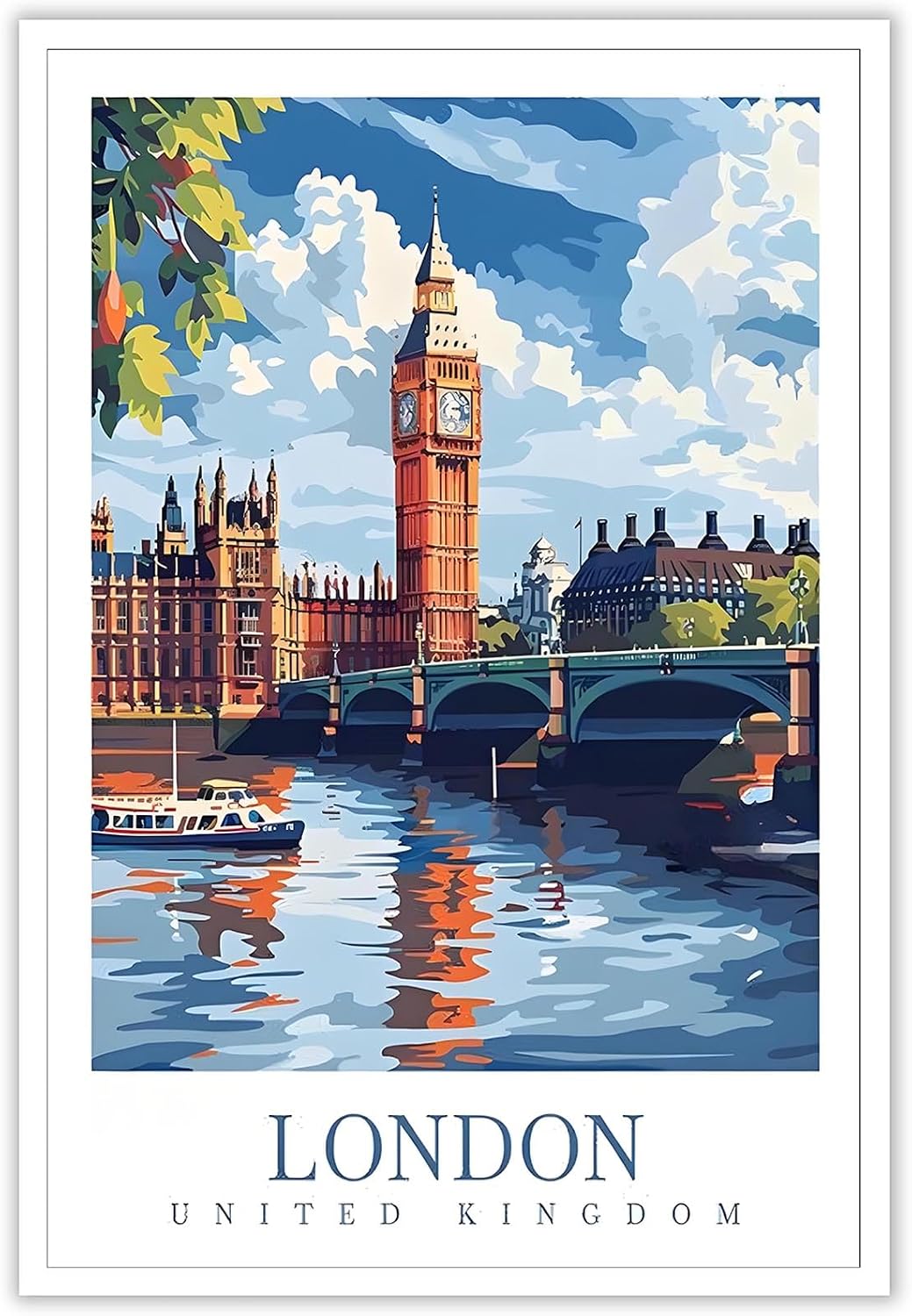 Unframed London City Landscape Canvas Posters Palace Of Westminster‎ Scenery Wall Art Europe United Kingdom Travel Prints Painting For Living Room Bedroom Bathroom Wall Decor 12x16in