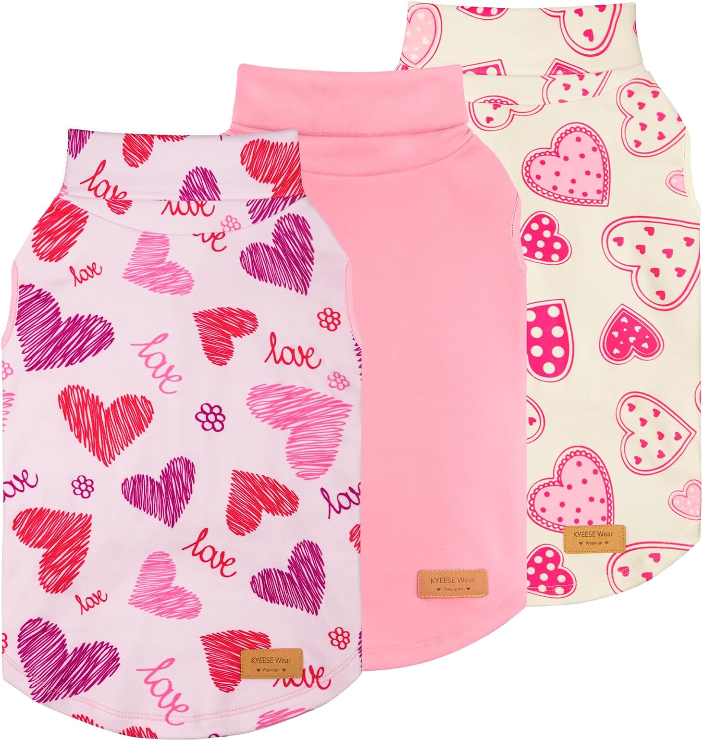 KYEESE 3Pack Valentines Dog Sweater, Warm Dog Clothes, Soft Turtleneck Dogs Sweatshirt, Fleece Pet Coat Vest, Comfy Large Pet Sweaters, Stretchy Pets Sweater for Large Dogs, Comfy Pets Shirt Vest, 3XL